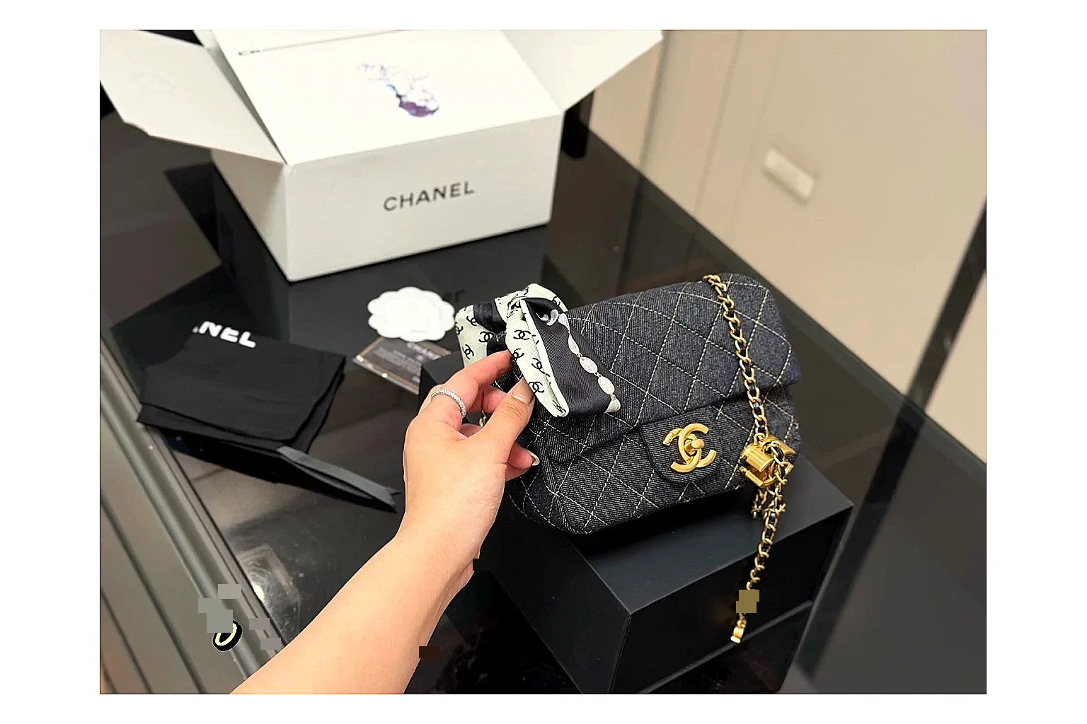 Chanel Quilted Chain Bag Black spreadsheet record photo showing black quilted leather body, chain shoulder strap, flap structure, and polished hardware