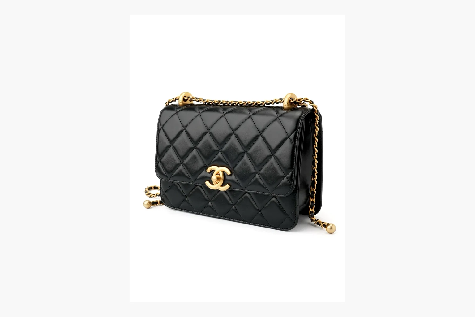 Chanel Black Quilted Chain Flap Bag spreadsheet record photo showing black quilted leather flap body, gold chain strap, CC front logo, rectangular shoulder-bag shape, and polished hardware thumbnail 2