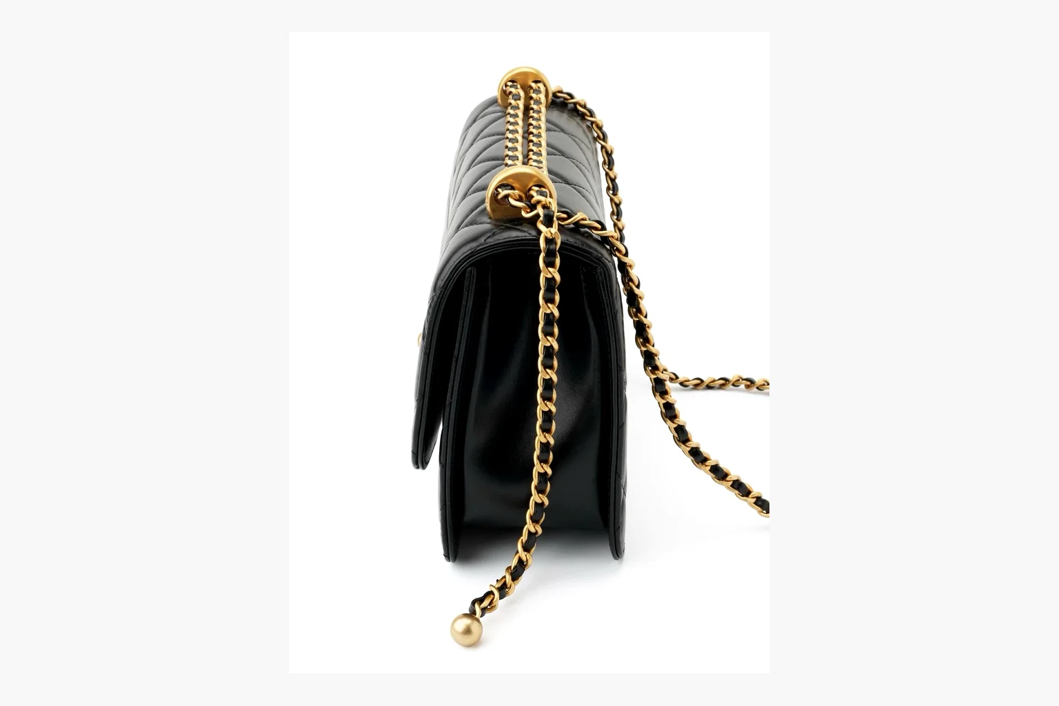 Chanel Black Quilted Chain Flap Bag spreadsheet record photo showing black quilted leather flap body, gold chain strap, CC front logo, rectangular shoulder-bag shape, and polished hardware thumbnail 3