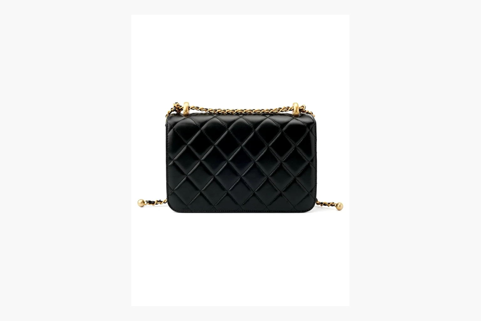Chanel Black Quilted Chain Flap Bag spreadsheet record photo showing black quilted leather flap body, gold chain strap, CC front logo, rectangular shoulder-bag shape, and polished hardware thumbnail 5