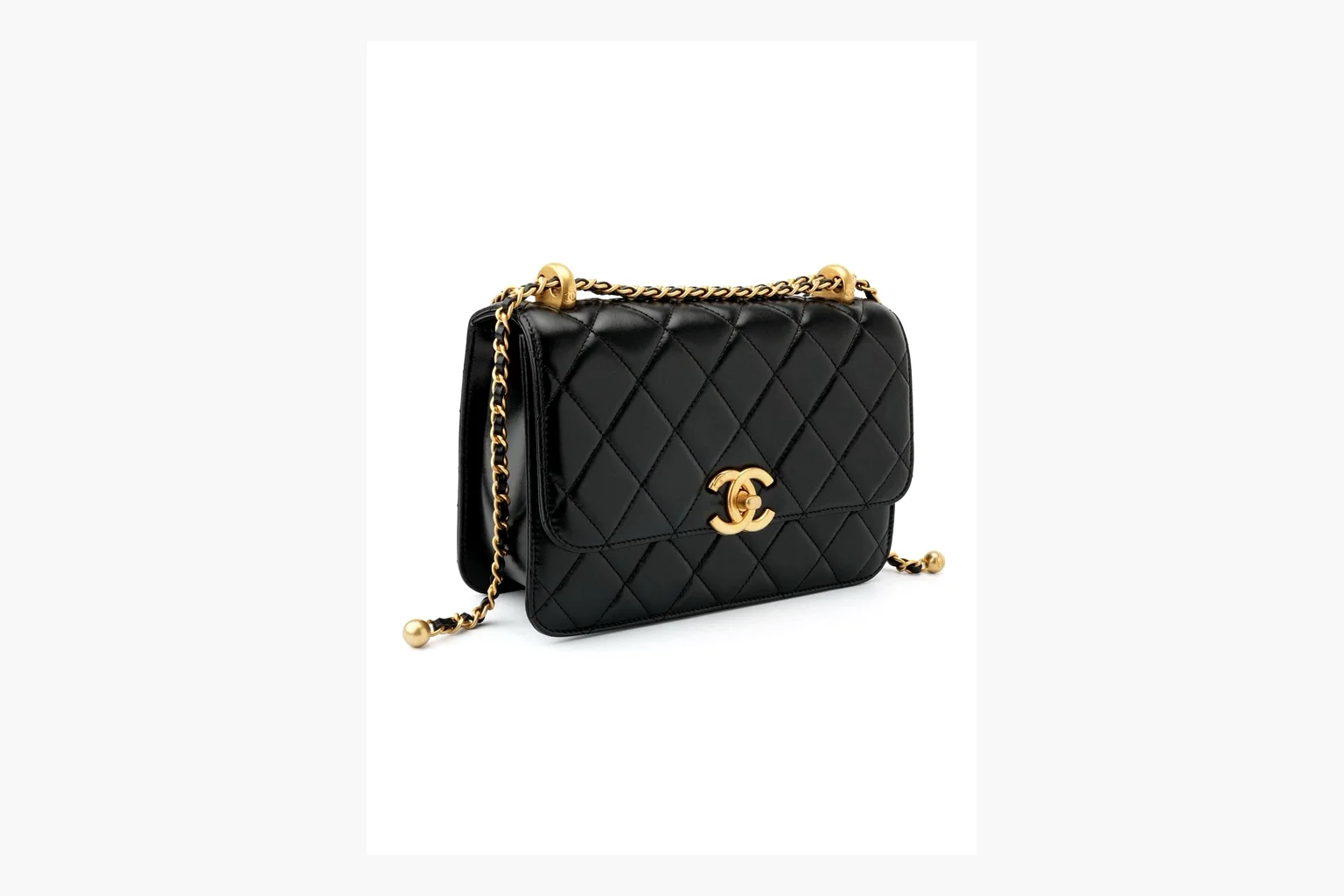 Chanel Black Quilted Chain Flap Bag spreadsheet record photo showing black quilted leather flap body, gold chain strap, CC front logo, rectangular shoulder-bag shape, and polished hardware thumbnail 6