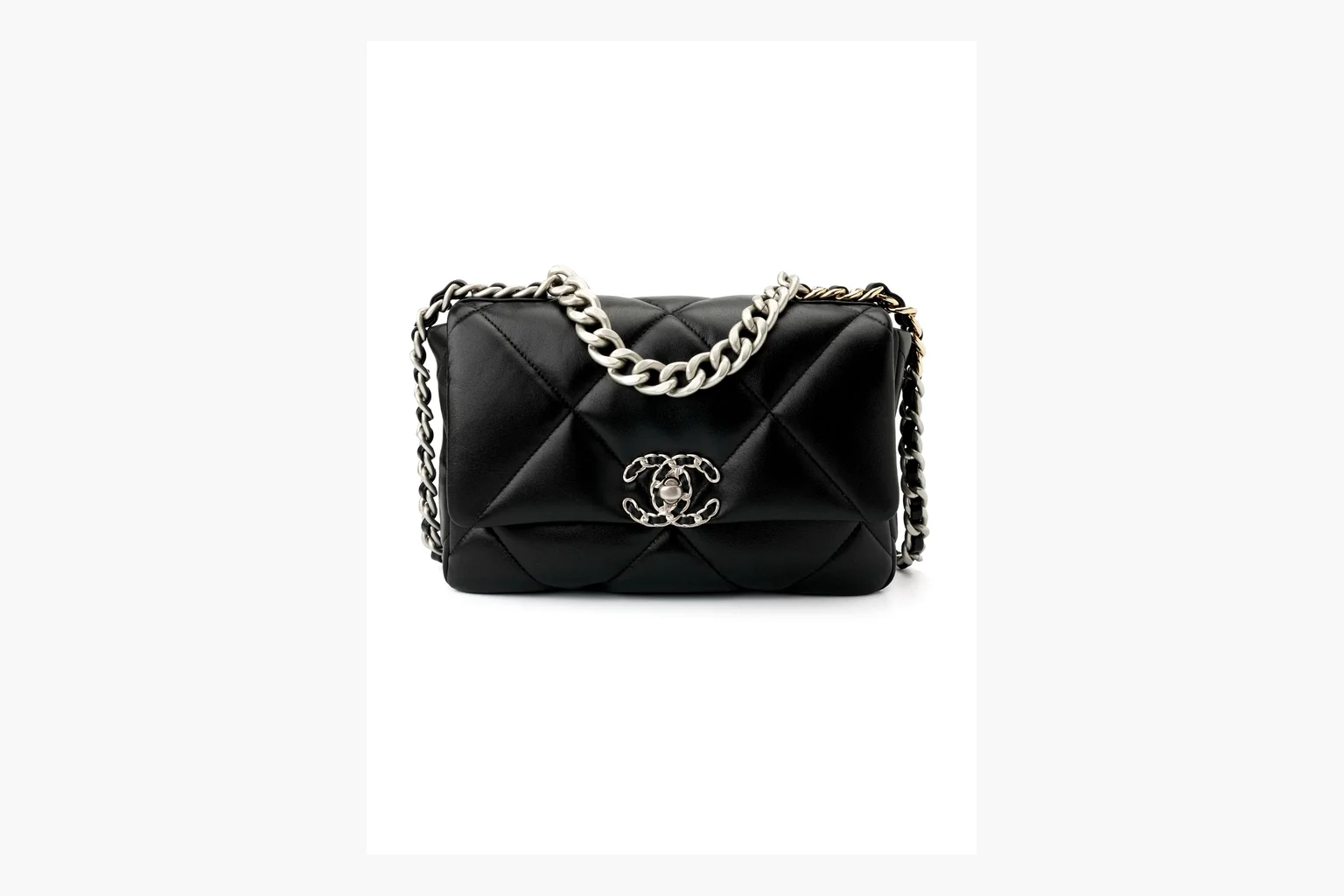 Chanel Quilted Chain Flap Bag Black spreadsheet record photo showing black quilted leather flap body, gold chain strap, CC turnlock, and classic shoulder-bag structure