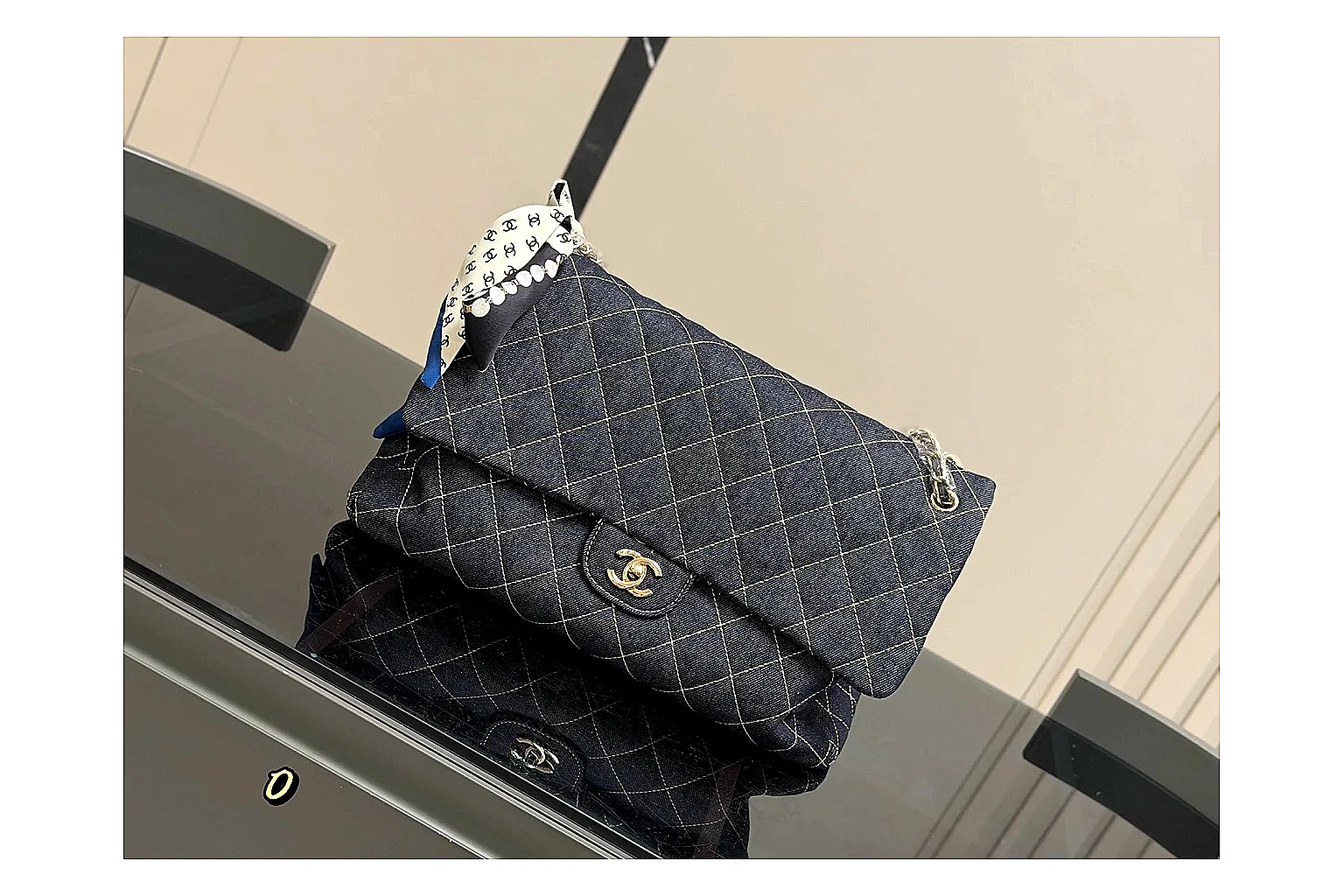 Chanel Quilted Flap Bag Black Denim spreadsheet record photo showing black denim-look quilted flap body, shoulder-bag shape, chain strap, and polished hardware thumbnail 6