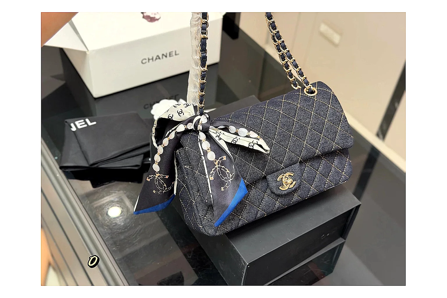 Chanel Quilted Flap Bag Black Navy spreadsheet record photo showing black navy quilted leather body, flap structure, chain strap, and polished luxury hardware thumbnail 6