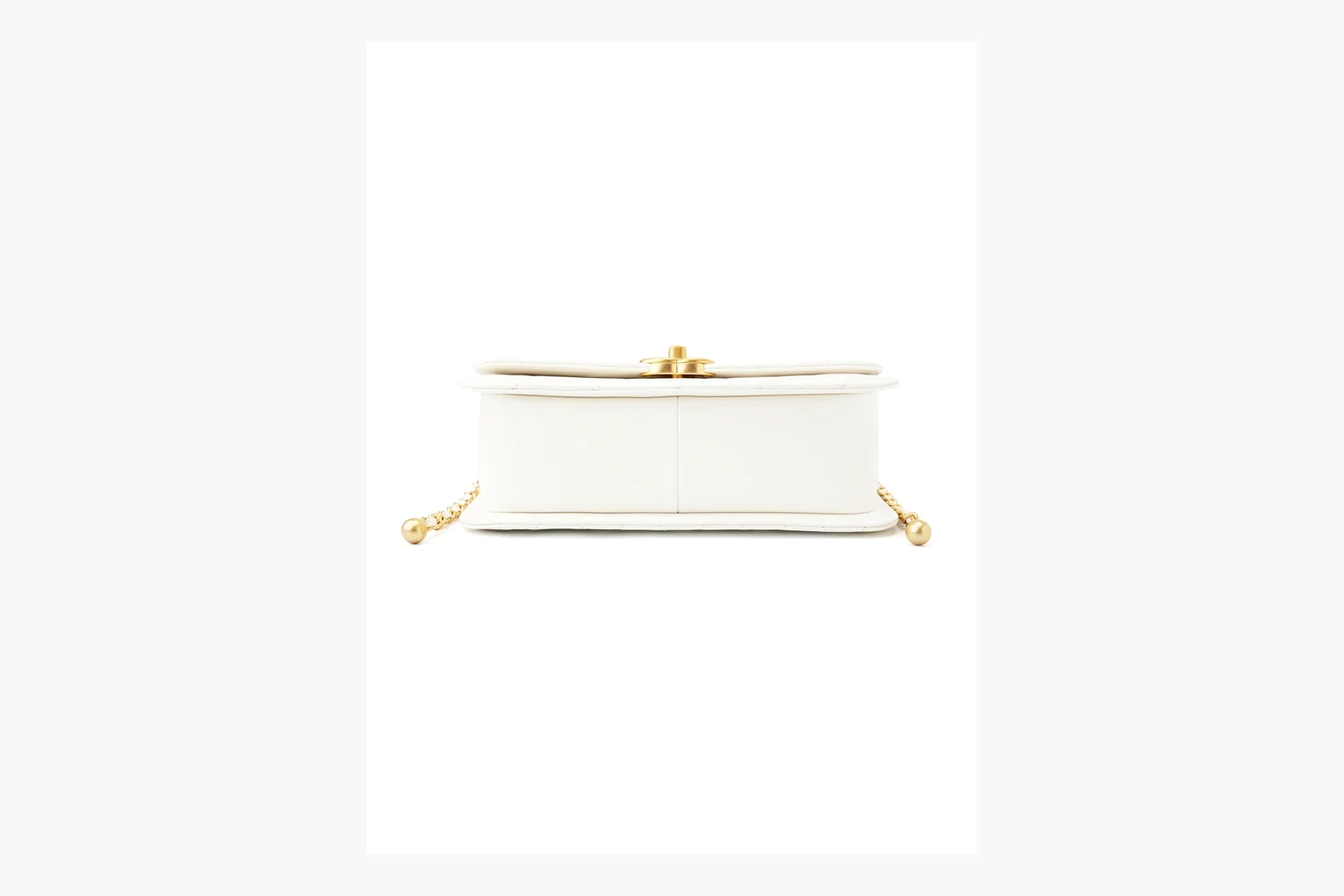 Chanel White Chain Flap Bag spreadsheet record photo showing white leather flap bag body, gold chain hardware, compact rectangular shape, side-view structure, and clean flap edge thumbnail 5