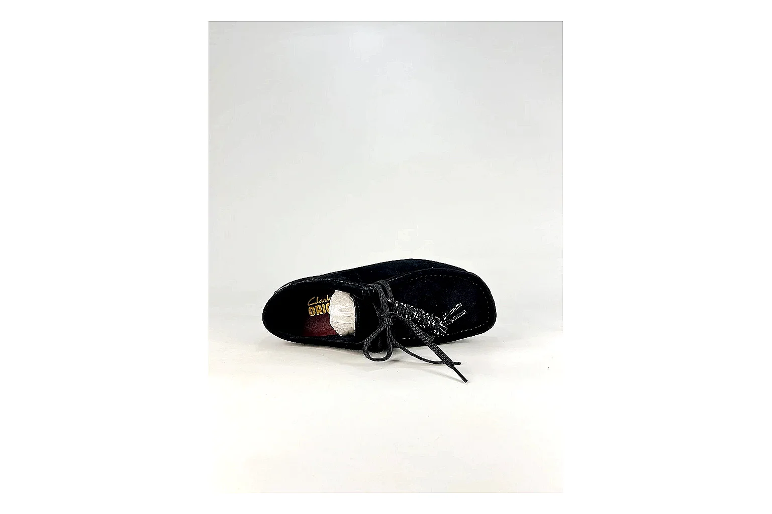 Clarks Wallabee Black Sneakers spreadsheet record image with black suede Wallabee shoes with suede texture, side-profile shape, upper panel lines, and outsole detail thumbnail 2
