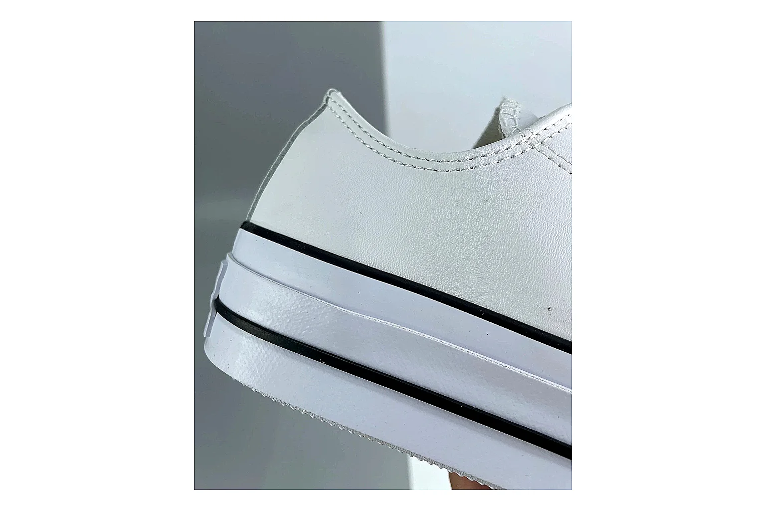 Converse All Star Lift White Platform Low Top spreadsheet record photo showing white smooth low-top upper, silver eyelets, black foxing stripes, and elevated platform rubber sole thumbnail 5