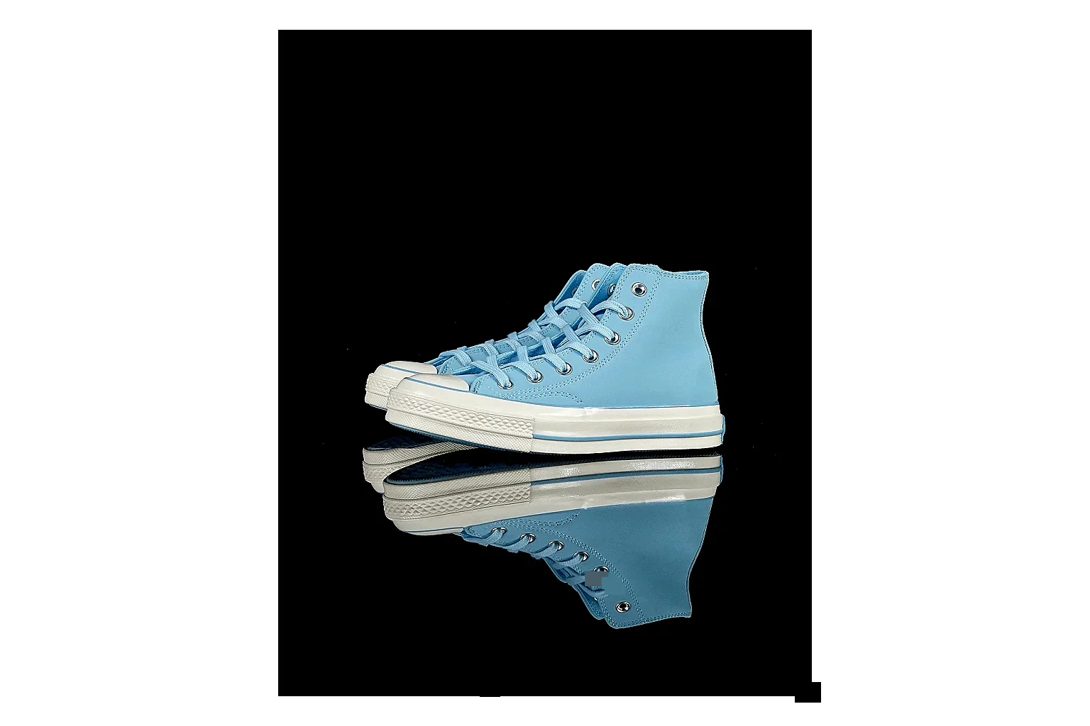 Converse Chuck 70 Light Blue High Top spreadsheet record photo showing light blue canvas upper, silver eyelets, off-white rubber toe cap, and vintage high-top sole