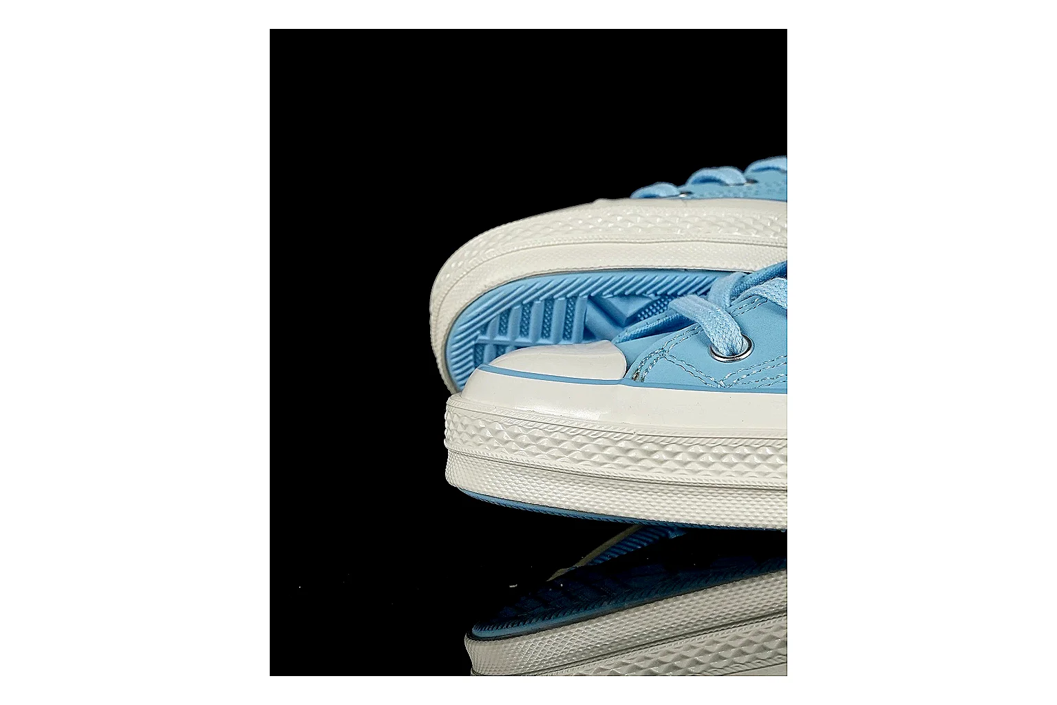 Converse Chuck 70 Light Blue High Top spreadsheet record photo showing light blue canvas upper, silver eyelets, off-white rubber toe cap, and vintage high-top sole