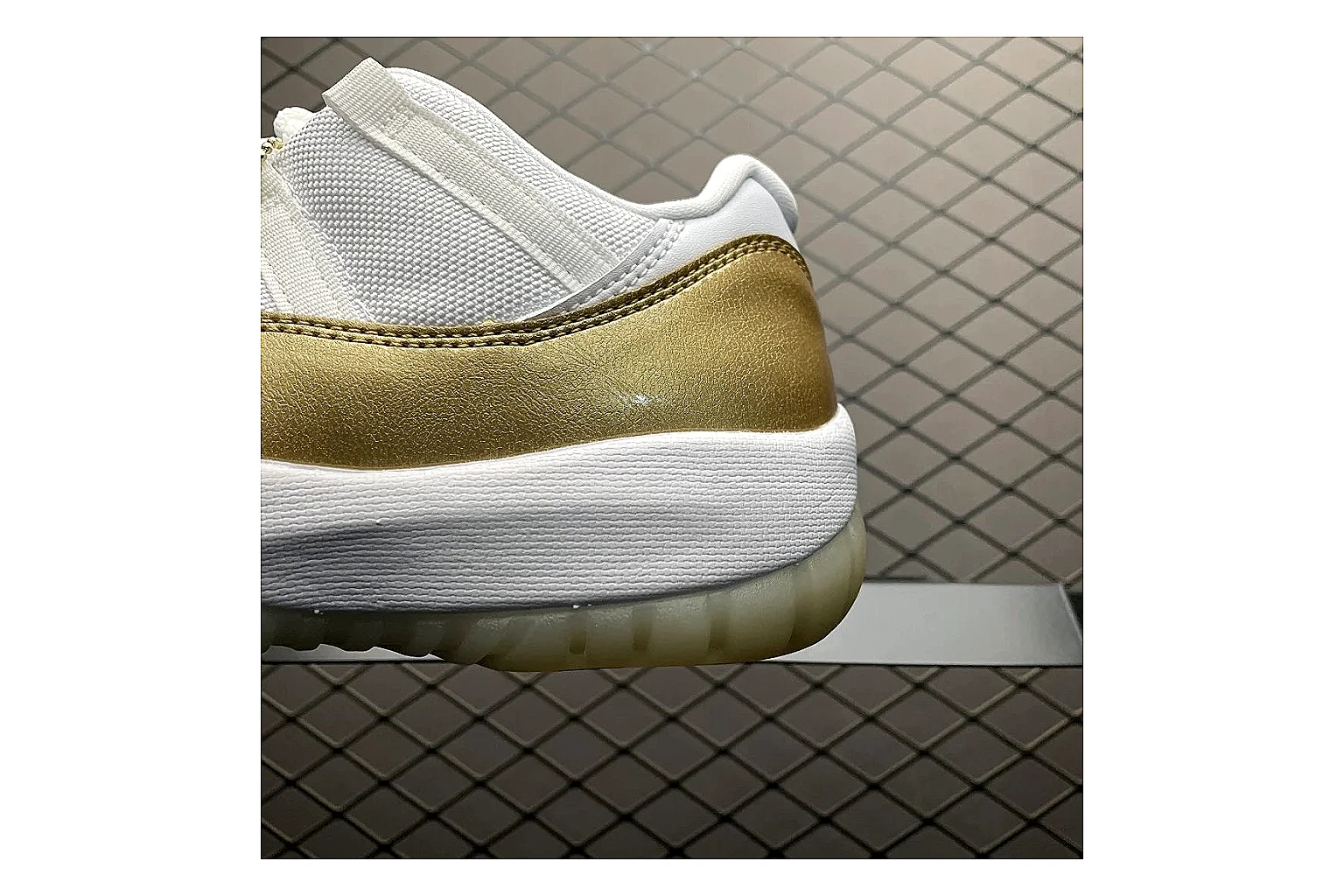 Jordan 11 Low White Gold Sneaker Sheetbase record image with white gold aj11 low sneaker with mixed upper and low top shape thumbnail 3