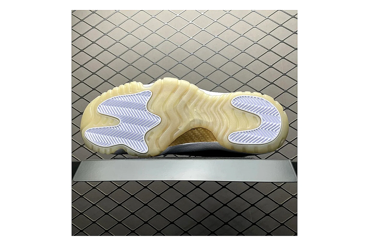 Jordan 11 Low White Gold Sneaker Sheetbase record image with white gold aj11 low sneaker with mixed upper and low top shape