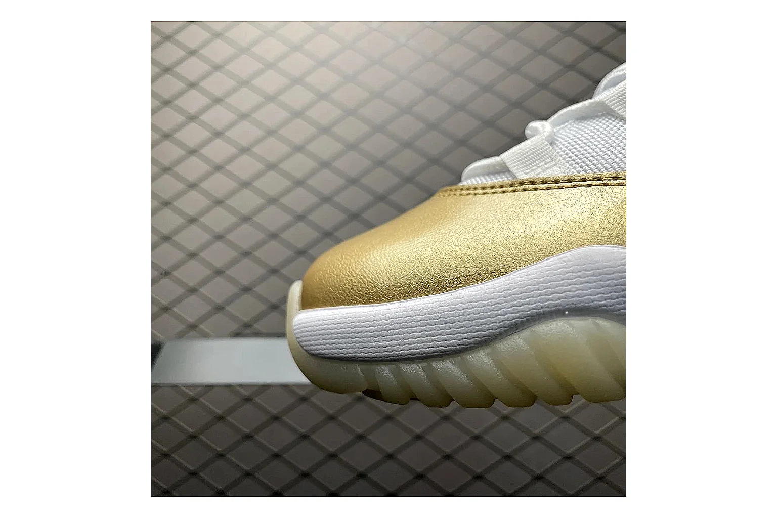 Jordan 11 Low White Gold Sneaker Sheetbase record image with white gold aj11 low sneaker with mixed upper and low top shape thumbnail 5