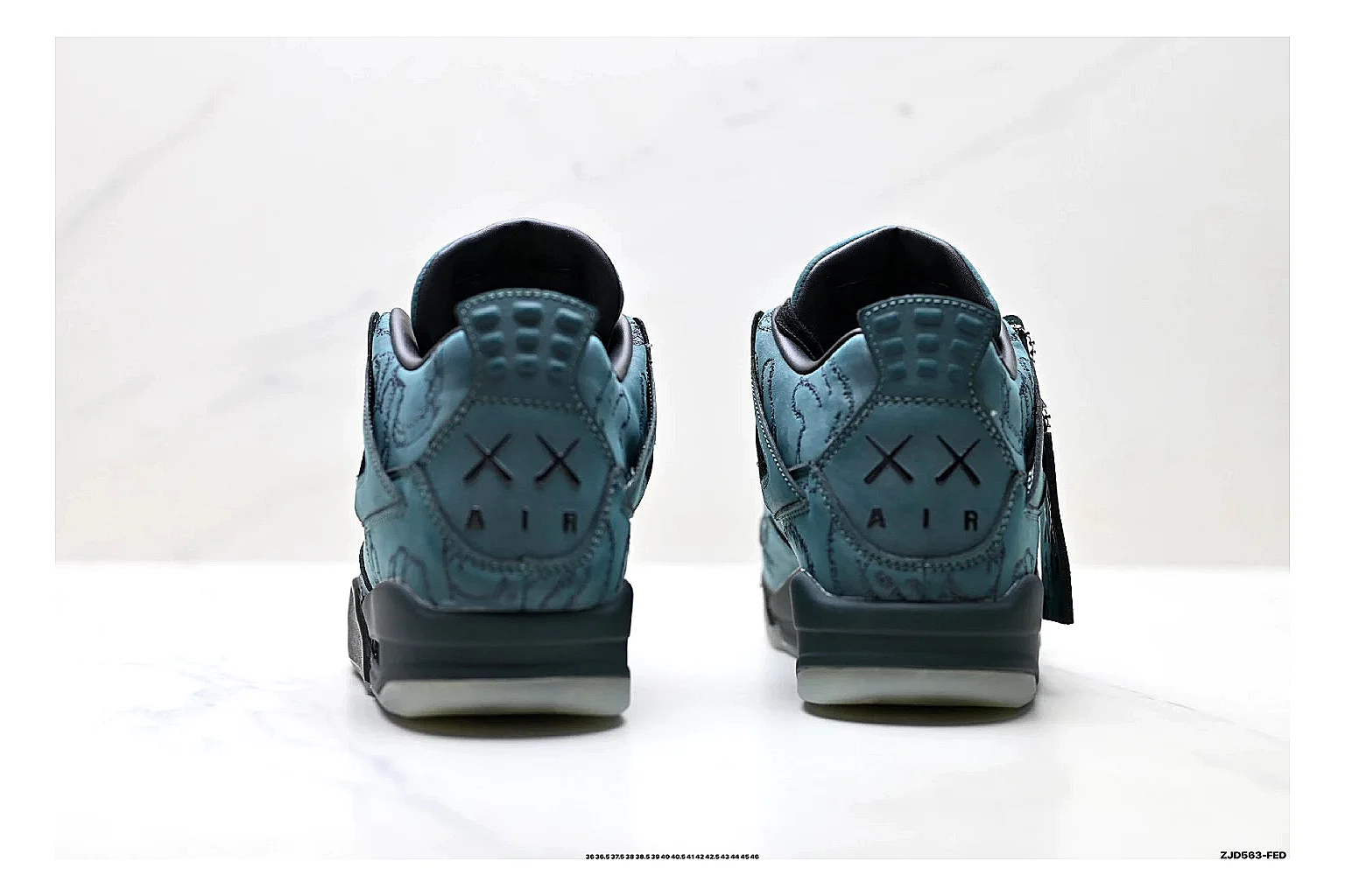 Jordan Air Jordan 4 Teal Black Sneakers spreadsheet record image with teal black retro basketball sneakers with nubuck texture, side-profile shape, upper panel lines, and outsole detail thumbnail 3