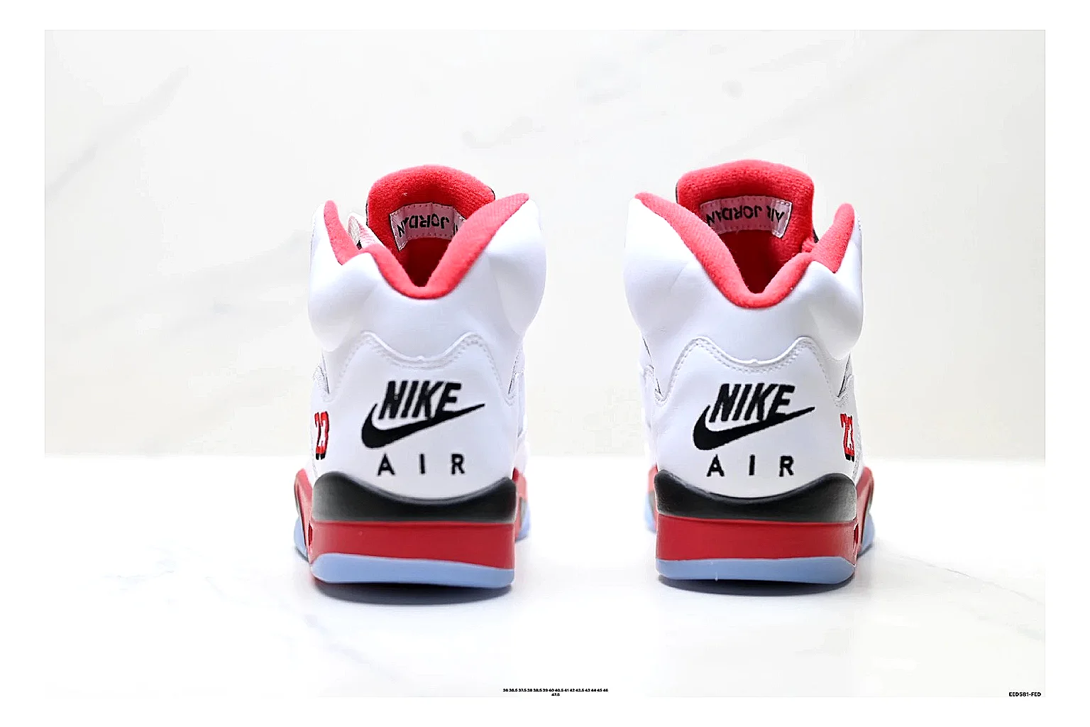 Jordan Air Jordan 5 White Red Sneakers spreadsheet record image with white red retro basketball sneakers with leather texture, side-profile shape, upper panel lines, and outsole detail thumbnail 3