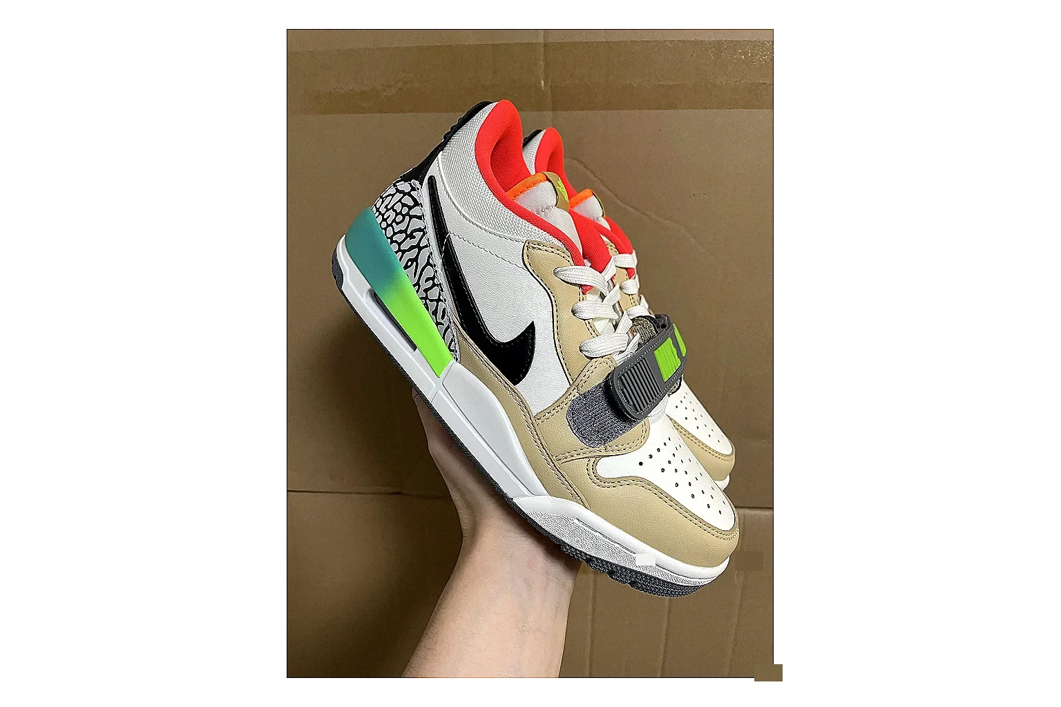 Jordan Air Jordan White Green Red spreadsheet record photo showing white leather court upper, green and red accents, low basketball-retro shape, and classic sole