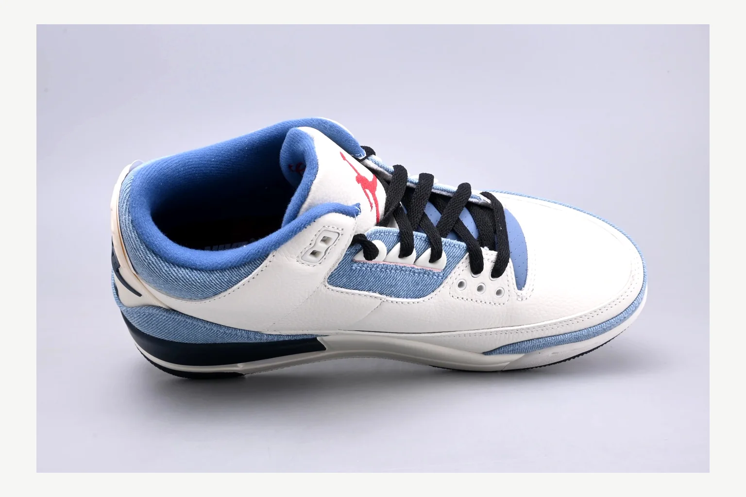 Jordan Air Jordan 3 Blue Sneaker Sheetbase record image with white blue low-top sneaker with mixed-material upper and low-profile shape thumbnail 2