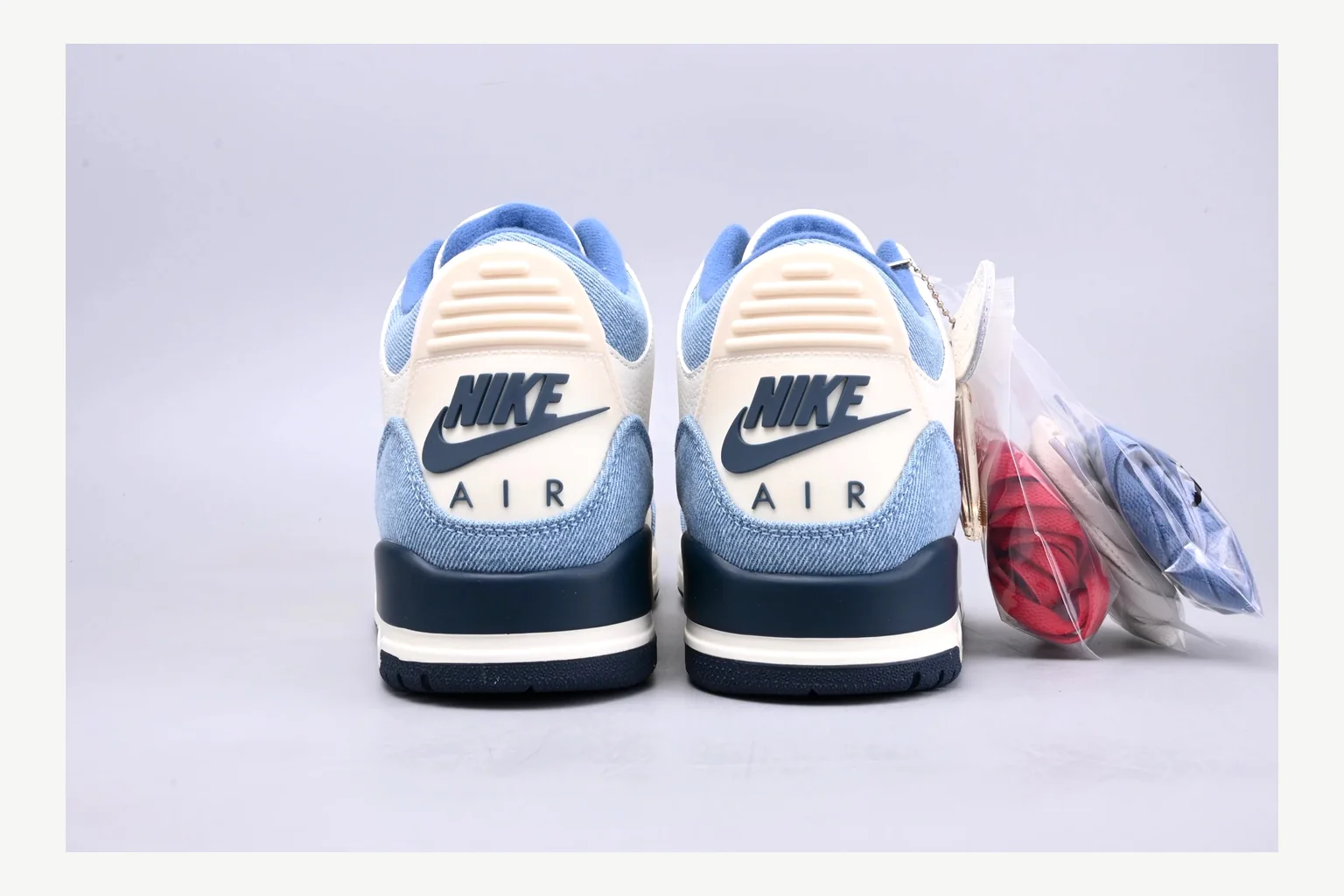 Jordan Air Jordan 3 Blue Sneaker Sheetbase record image with white blue low-top sneaker with mixed-material upper and low-profile shape thumbnail 3