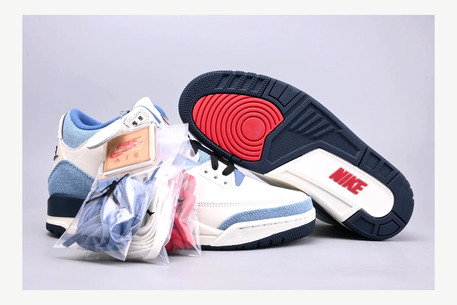 Jordan Air Jordan 3 Blue Sneaker Sheetbase record image with white blue low-top sneaker with mixed-material upper and low-profile shape thumbnail 5