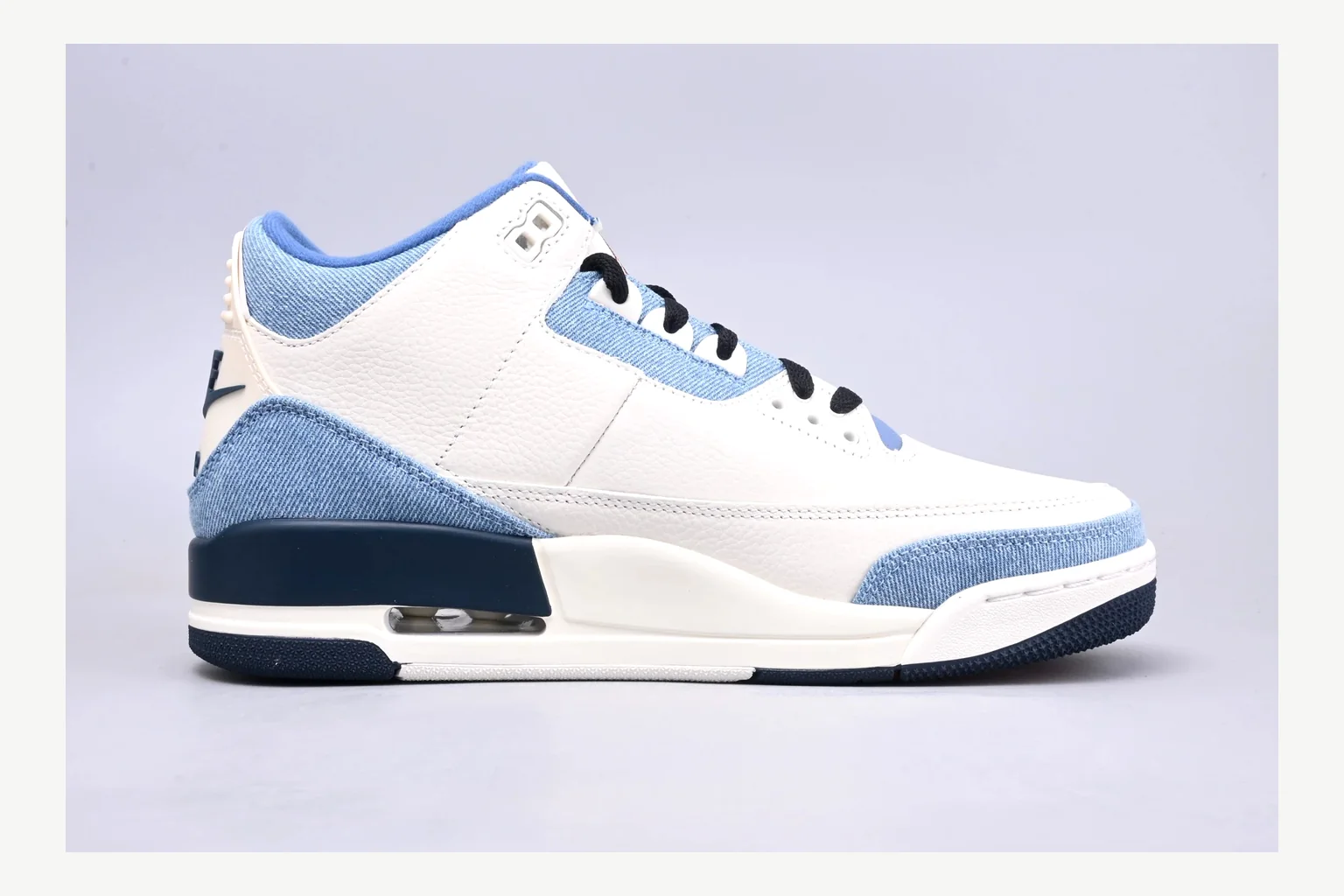 Jordan Air Jordan 3 Blue Sneaker Sheetbase record image with white blue low-top sneaker with mixed-material upper and low-profile shape thumbnail 6