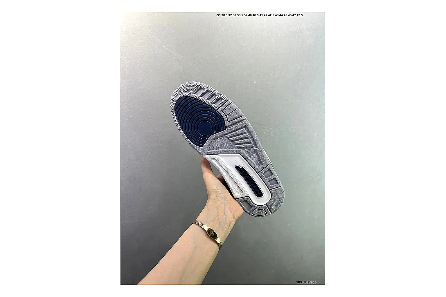 Jordan Air Jordan 3 Midnight Navy Sheetbase record image with white leather upper, navy accents, elephant print panels and visible Air sole for retro sport style thumbnail 5