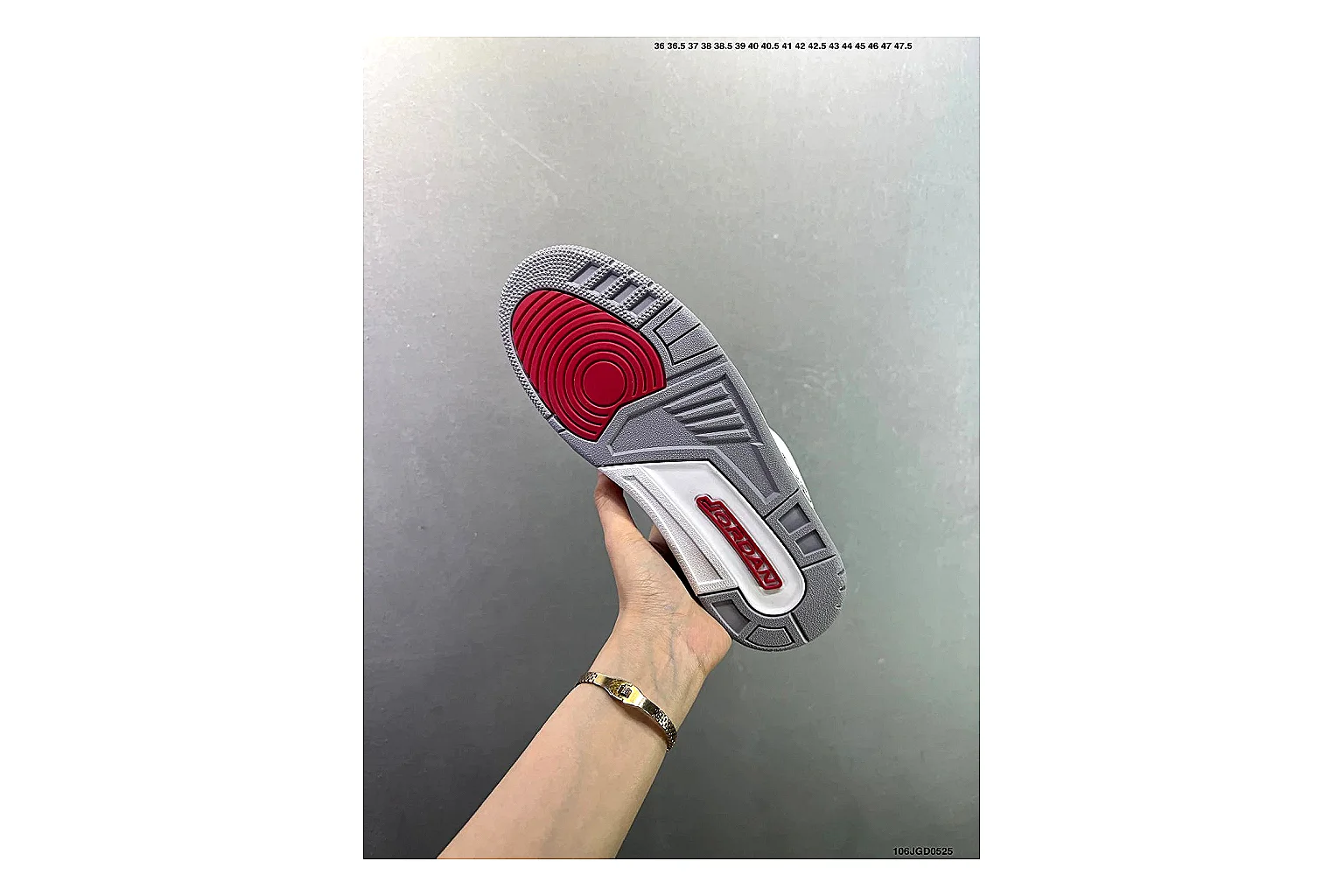Jordan Air Jordan 3 White Red Cement Sheetbase record image with white leather upper, red accents, elephant print panels and visible Air sole for classic retro style thumbnail 5