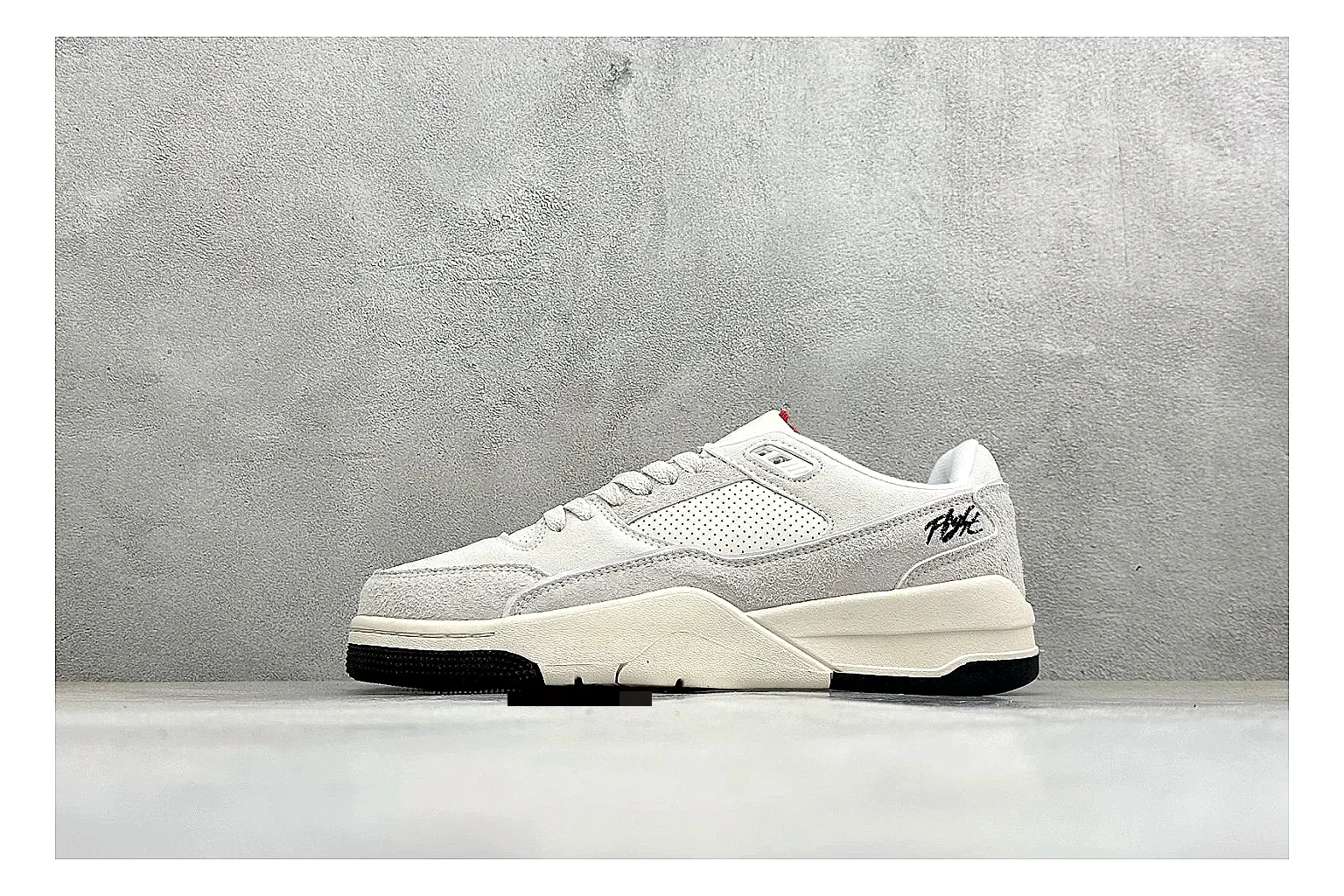 Jordan Flight White spreadsheet record photo showing white low court upper, cream sole, simple Jordan styling, and soft retro basketball profile