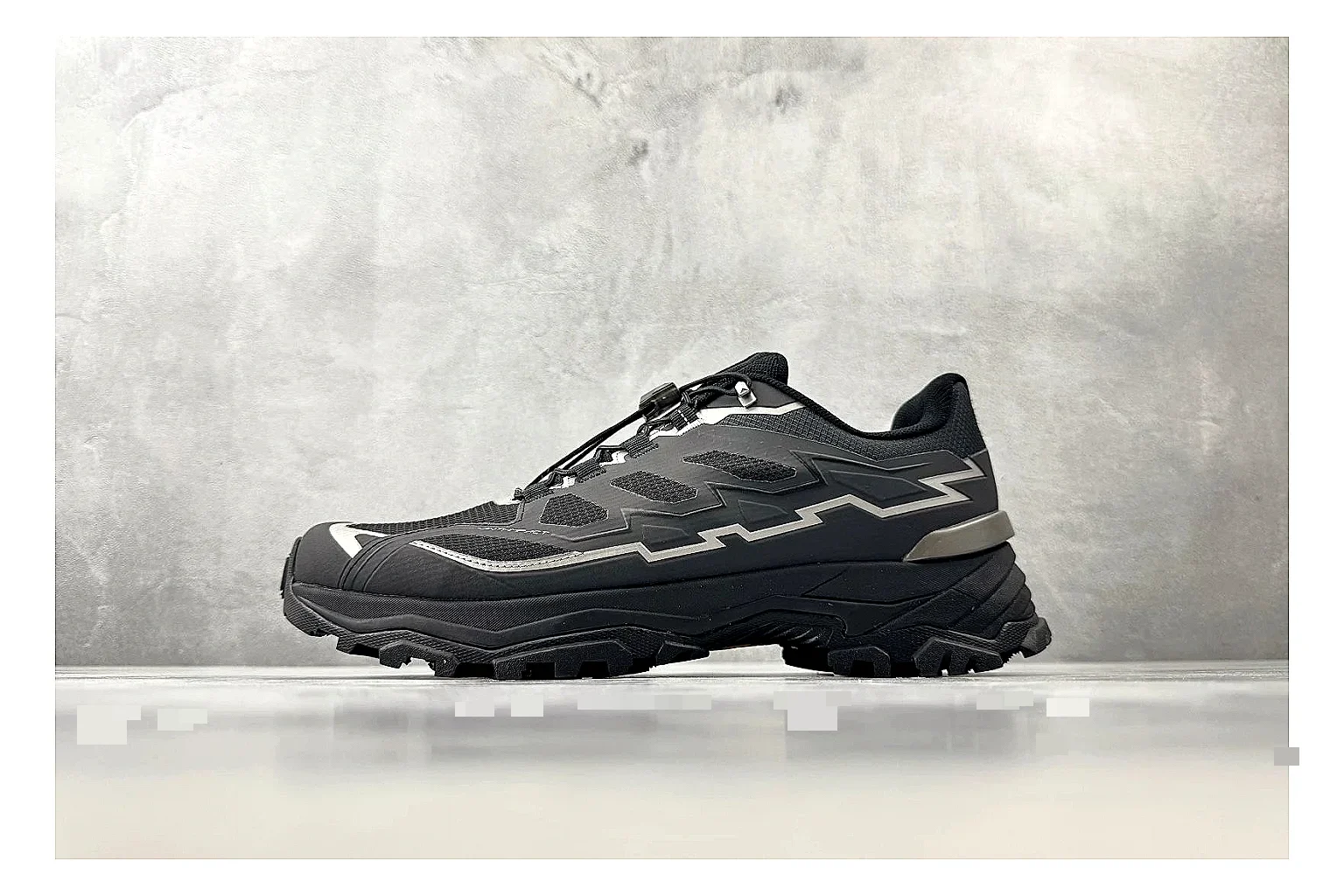 Kailas Fuga Black Vibram spreadsheet record photo showing black trail upper, Vibram outsole, reinforced overlays, and rugged outdoor running shape