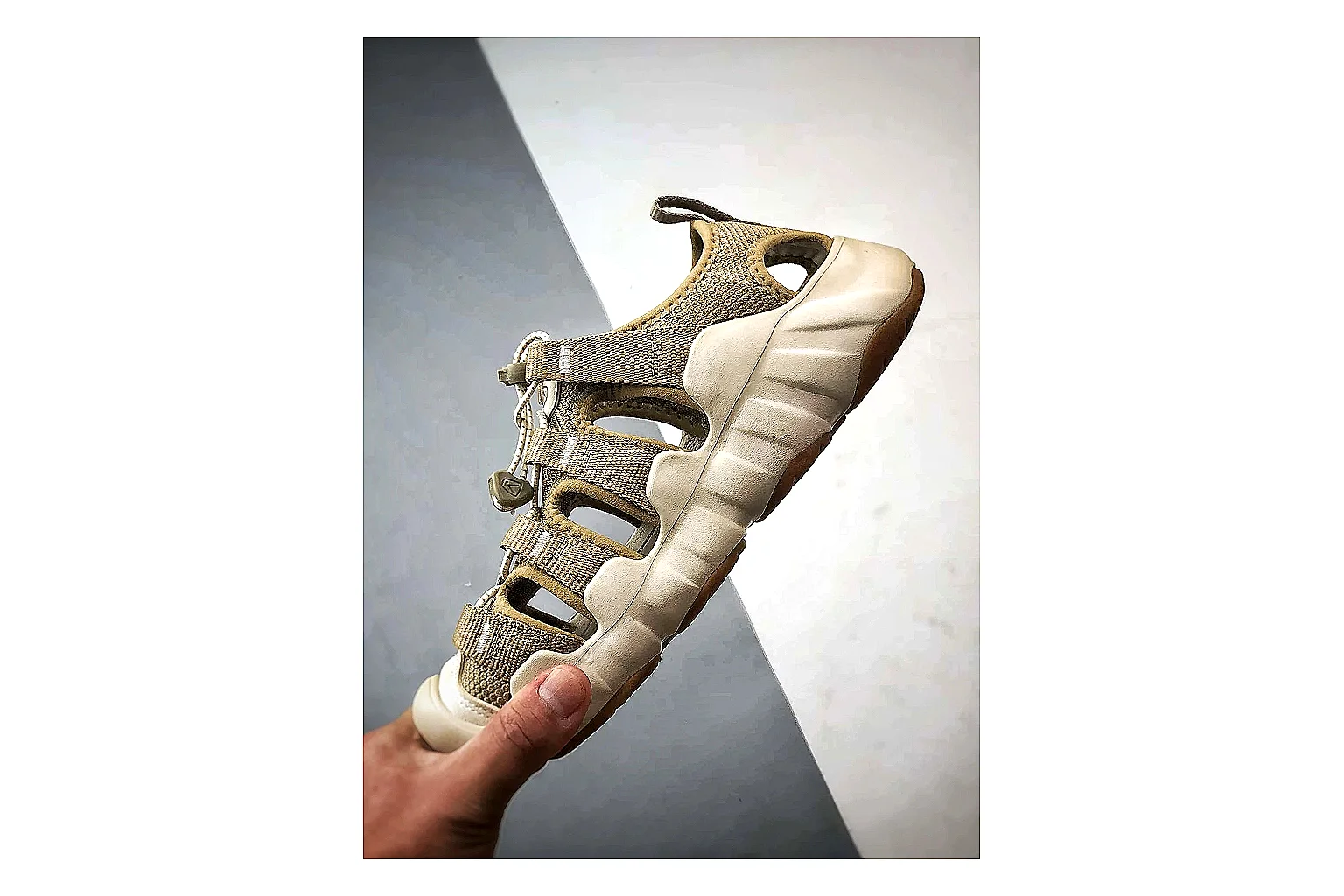 KEEN Jasper Sandal Beige Taupe spreadsheet record photo showing beige taupe suede-mesh upper, outdoor sandal shape, protective toe area, and trail-casual sole thumbnail 3
