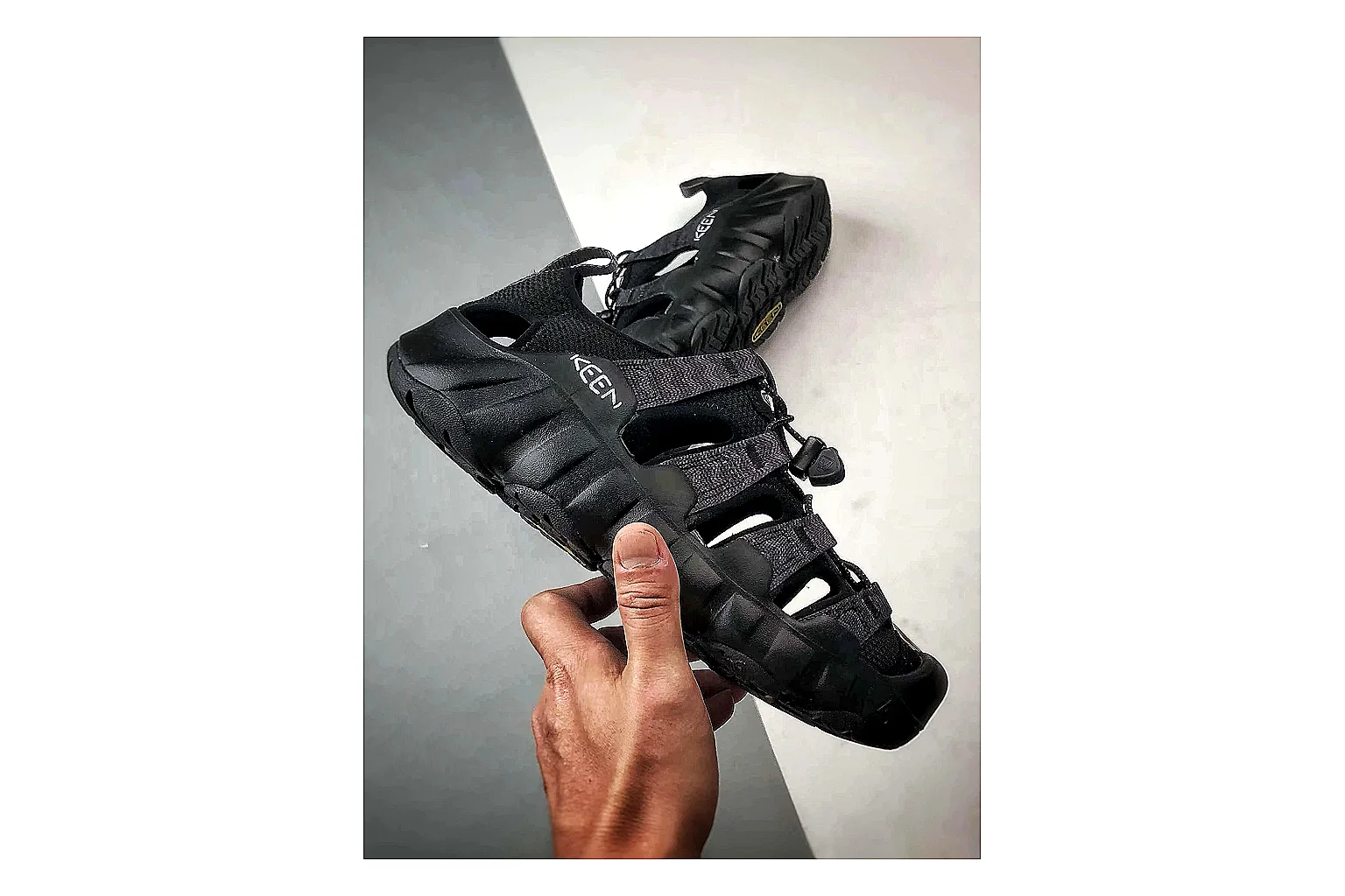 KEEN Jasper Sandal Black spreadsheet record photo showing black suede-mesh upper, outdoor sandal shape, protective toe area, and trail-casual sole thumbnail 4
