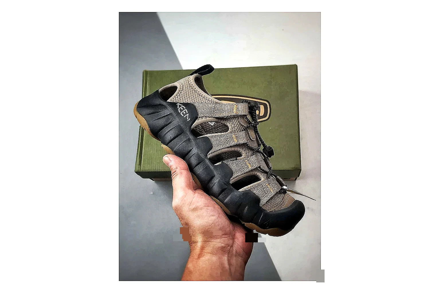 KEEN Jasper Sandal Black Brown spreadsheet record photo showing black brown suede-mesh upper, outdoor sandal shape, protective toe area, and rugged trail sole