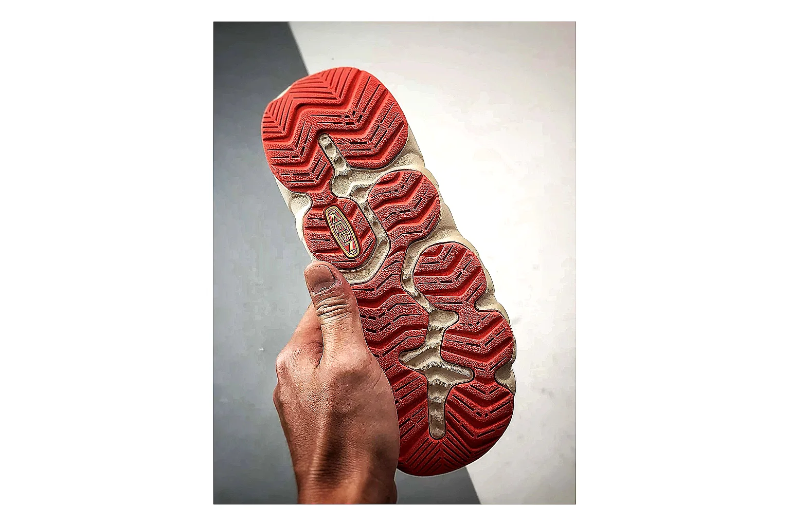 KEEN Jasper Sandal Cream Red spreadsheet record photo showing cream red suede-mesh upper, outdoor sandal openings, protective toe area, and rugged sole thumbnail 5