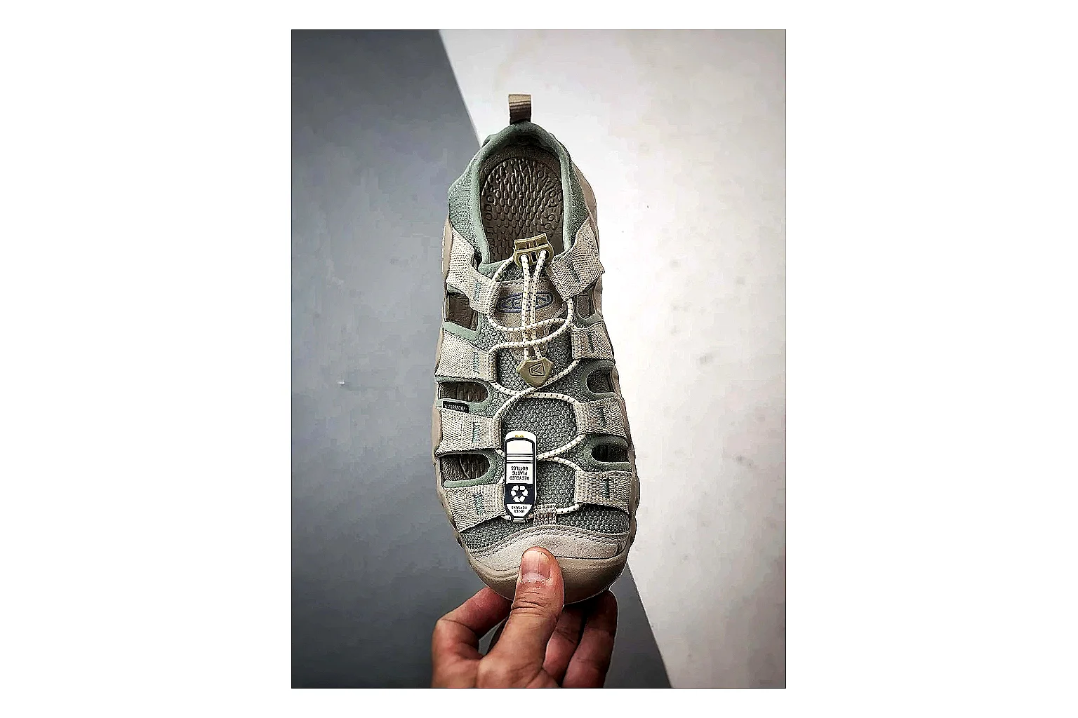 KEEN Jasper Sandal Gray Beige spreadsheet record photo showing gray beige suede-mesh upper, protective toe area, sandal-style openings, and trail-ready sole thumbnail 6