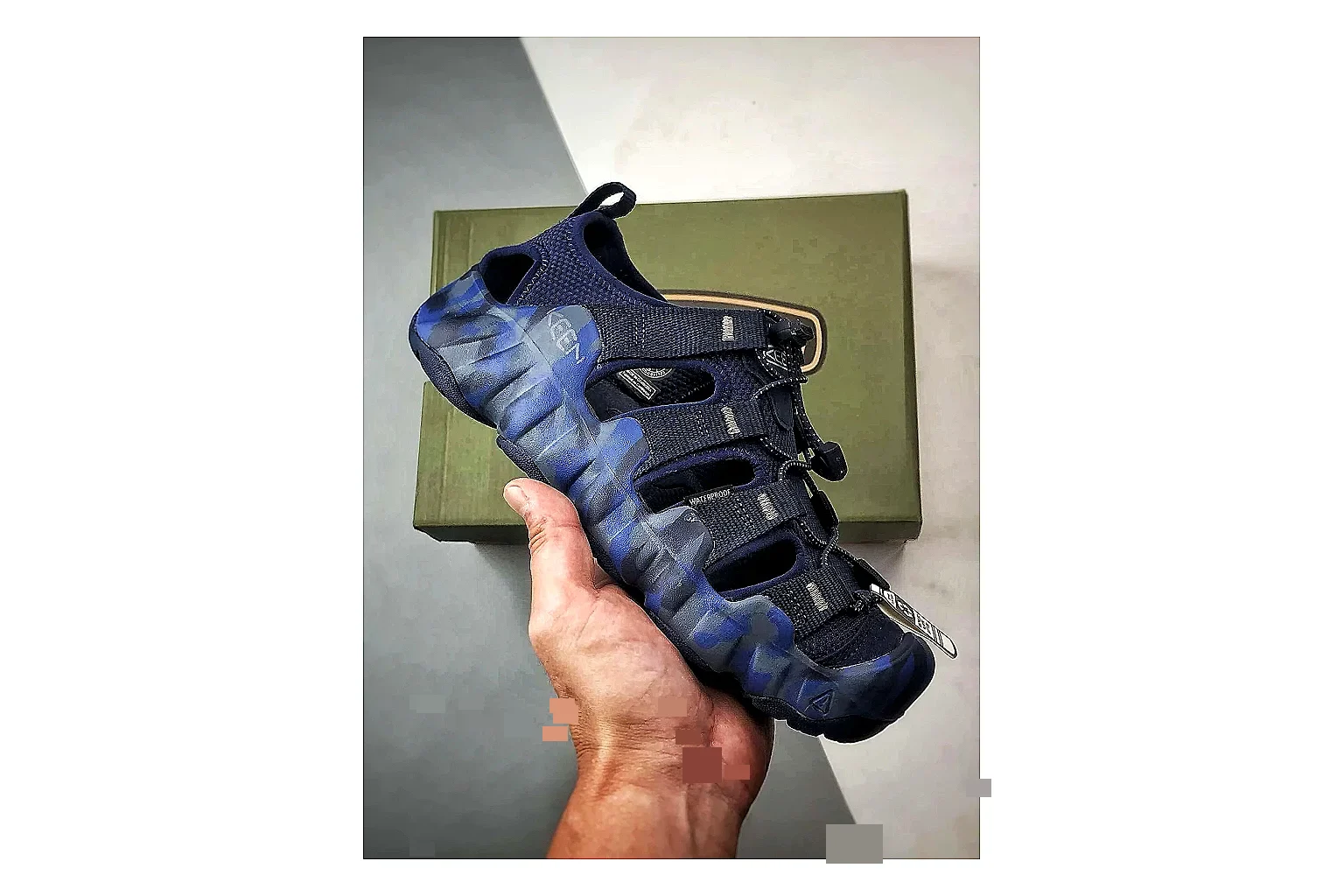KEEN Jasper Sandal Navy Blue spreadsheet record photo showing navy blue suede-mesh upper, sandal openings, protective front shape, and outdoor casual outsole
