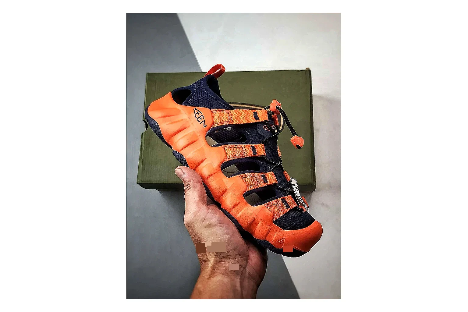 KEEN Jasper Sandal Orange Black spreadsheet record photo showing orange black suede-mesh upper, protective sandal structure, outdoor toe coverage, and rugged sole
