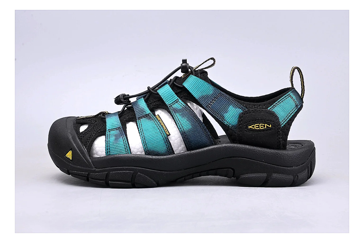 KEEN Zerraport Black Teal Sandal Sheetbase record image with black teal zerraport outdoor sandal with mixed upper and sandal shape