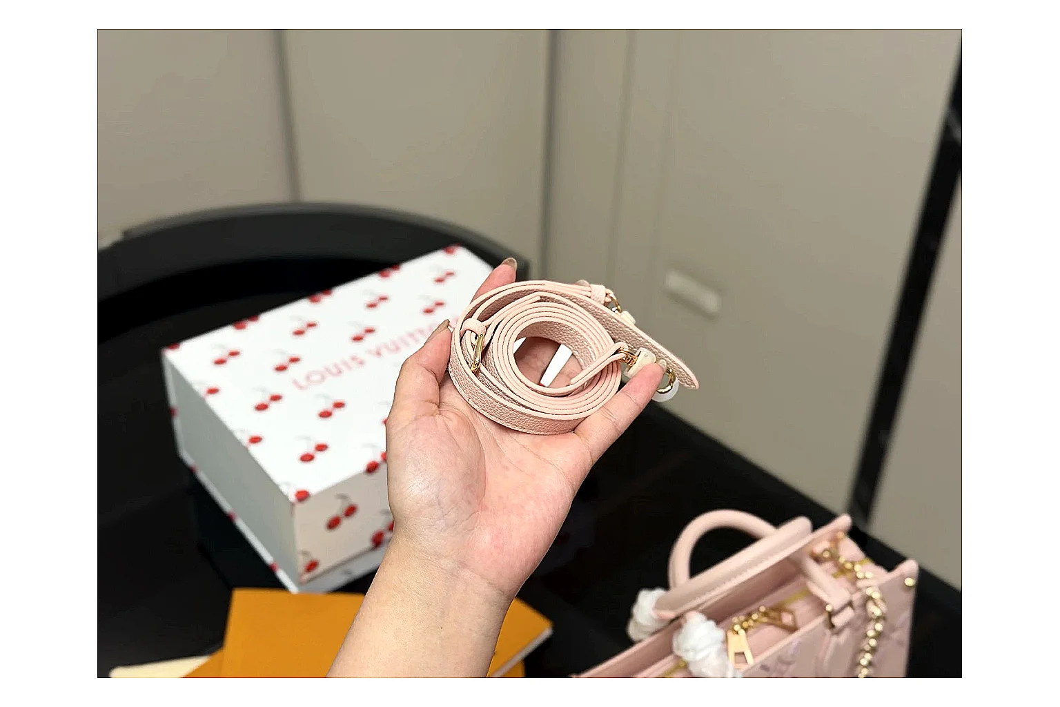 Louis Vuitton Mini Top Handle Pink spreadsheet record photo showing pink leather mini bag body, structured top handle, compact luxury shape, and clean hardware details thumbnail 3