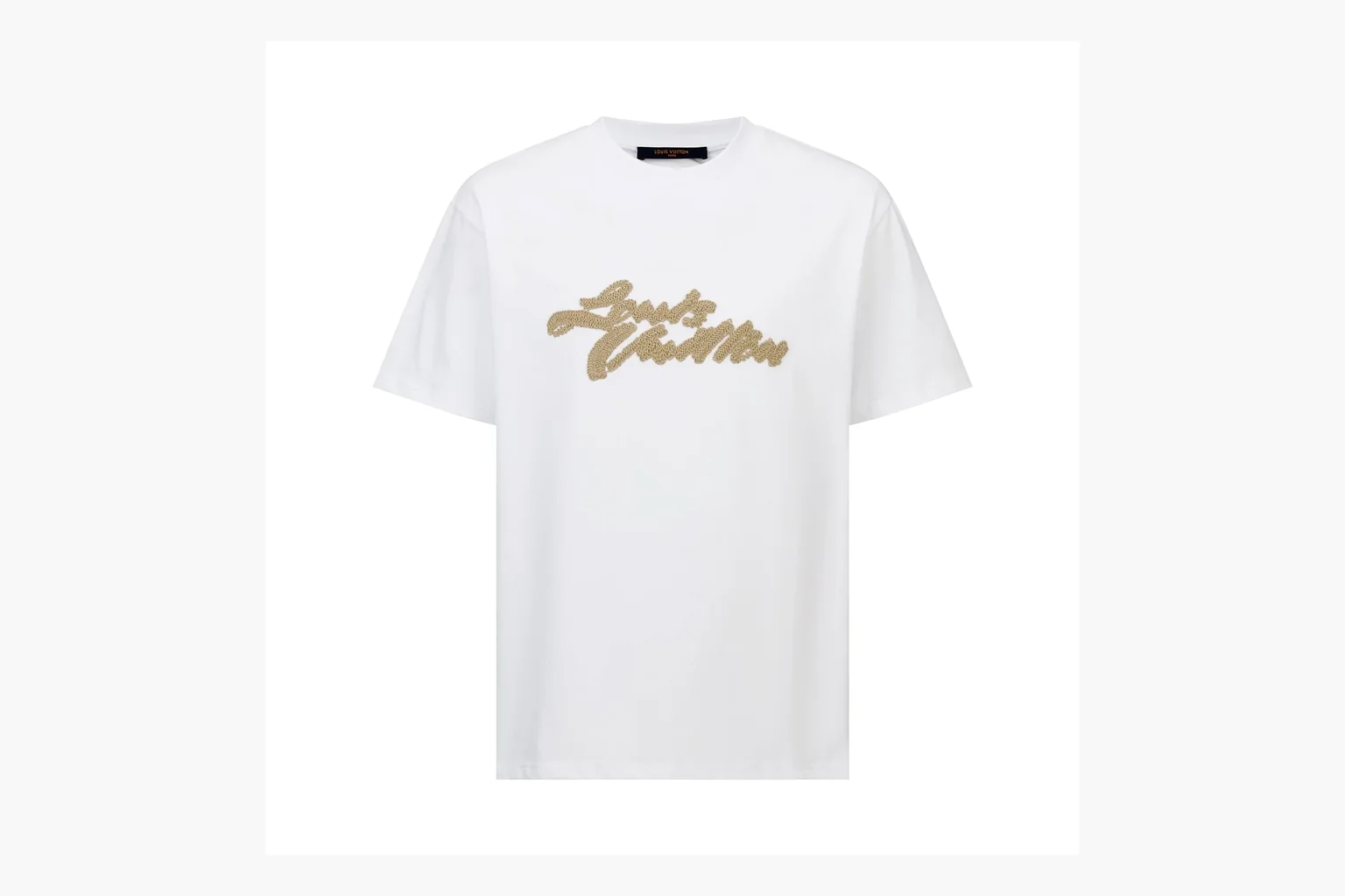 White LV raffia logo tee spreadsheet product record