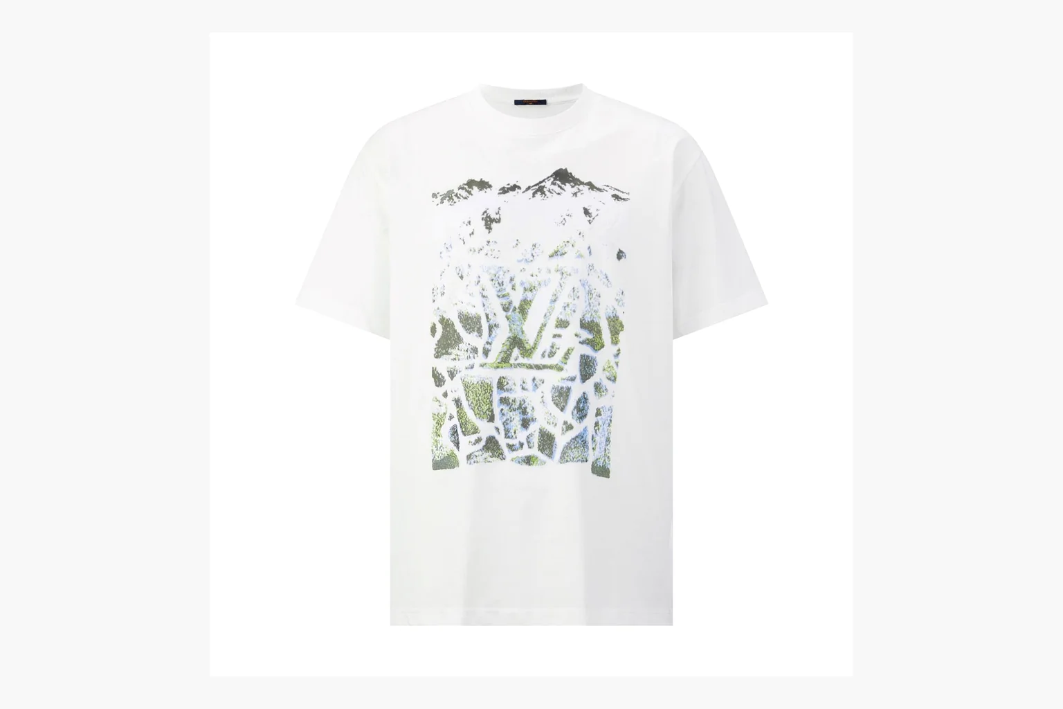 White LV ski mountain graphic tee spreadsheet record