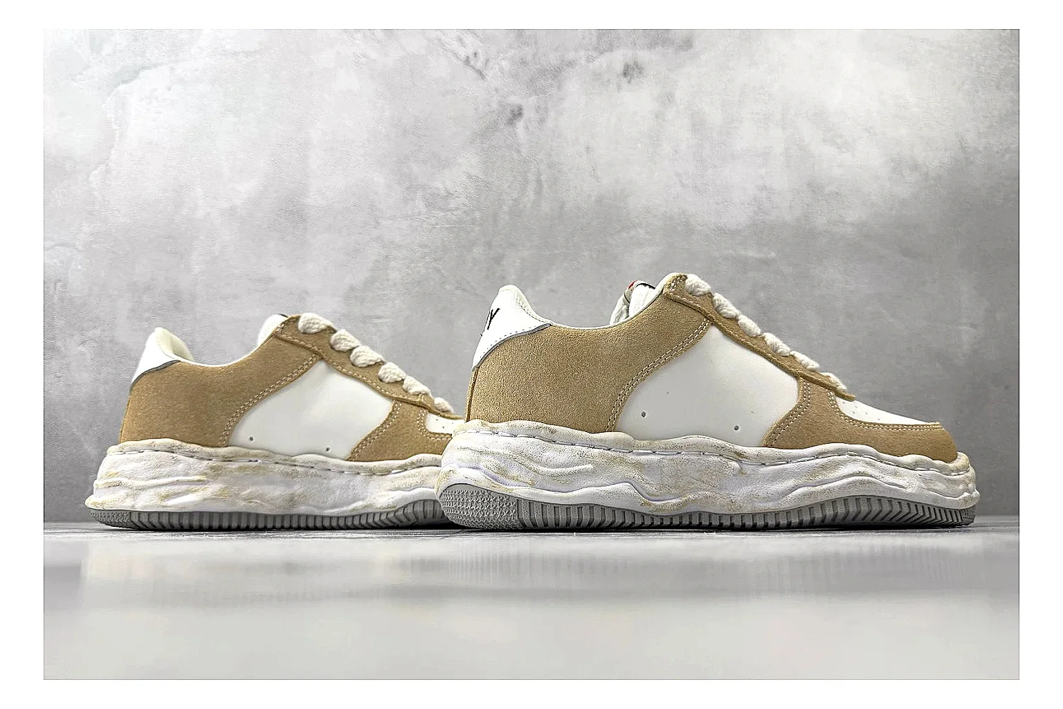 Maison Mihara Yasuhiro Blakey Beige Distressed spreadsheet record photo showing beige distressed canvas upper, warped sculpted white sole, low lace profile, and intentionally worn texture thumbnail 3
