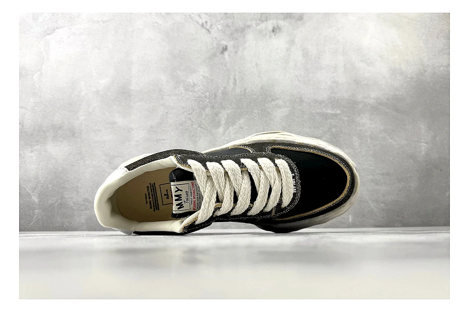 Maison Mihara Yasuhiro Blakey Black Distressed spreadsheet record photo showing black distressed canvas upper, warped sculpted white sole, low lace profile, and worn texture thumbnail 2