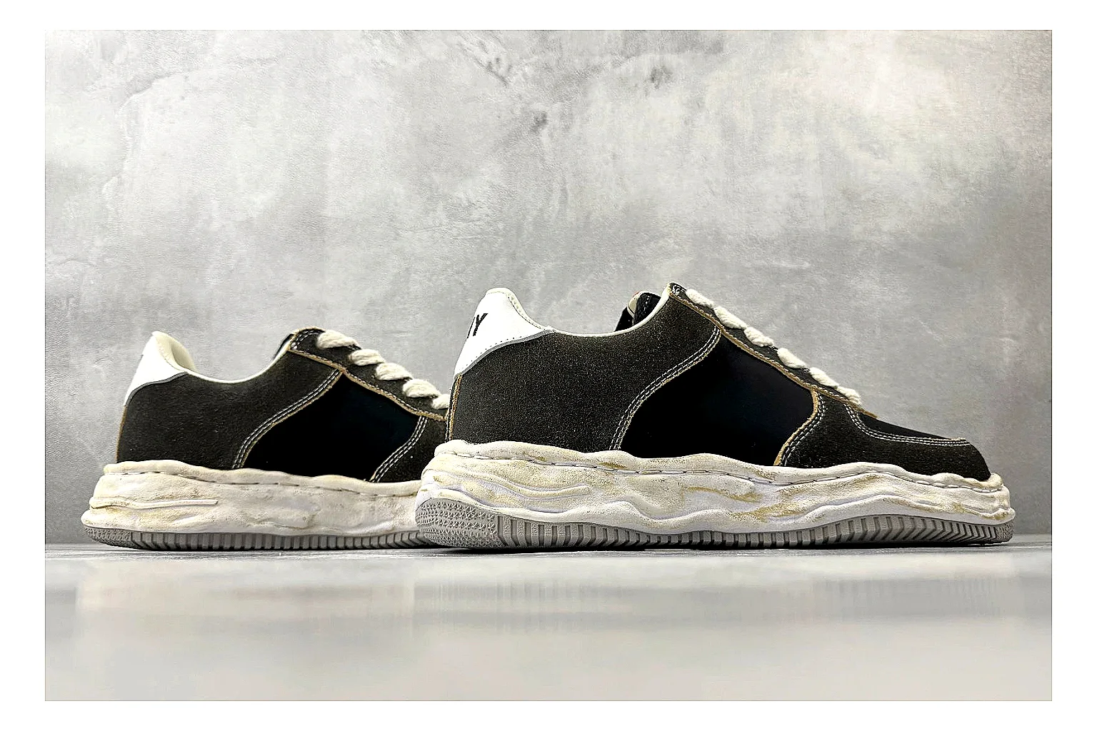 Maison Mihara Yasuhiro Blakey Black Distressed spreadsheet record photo showing black distressed canvas upper, warped sculpted white sole, low lace profile, and worn texture thumbnail 3