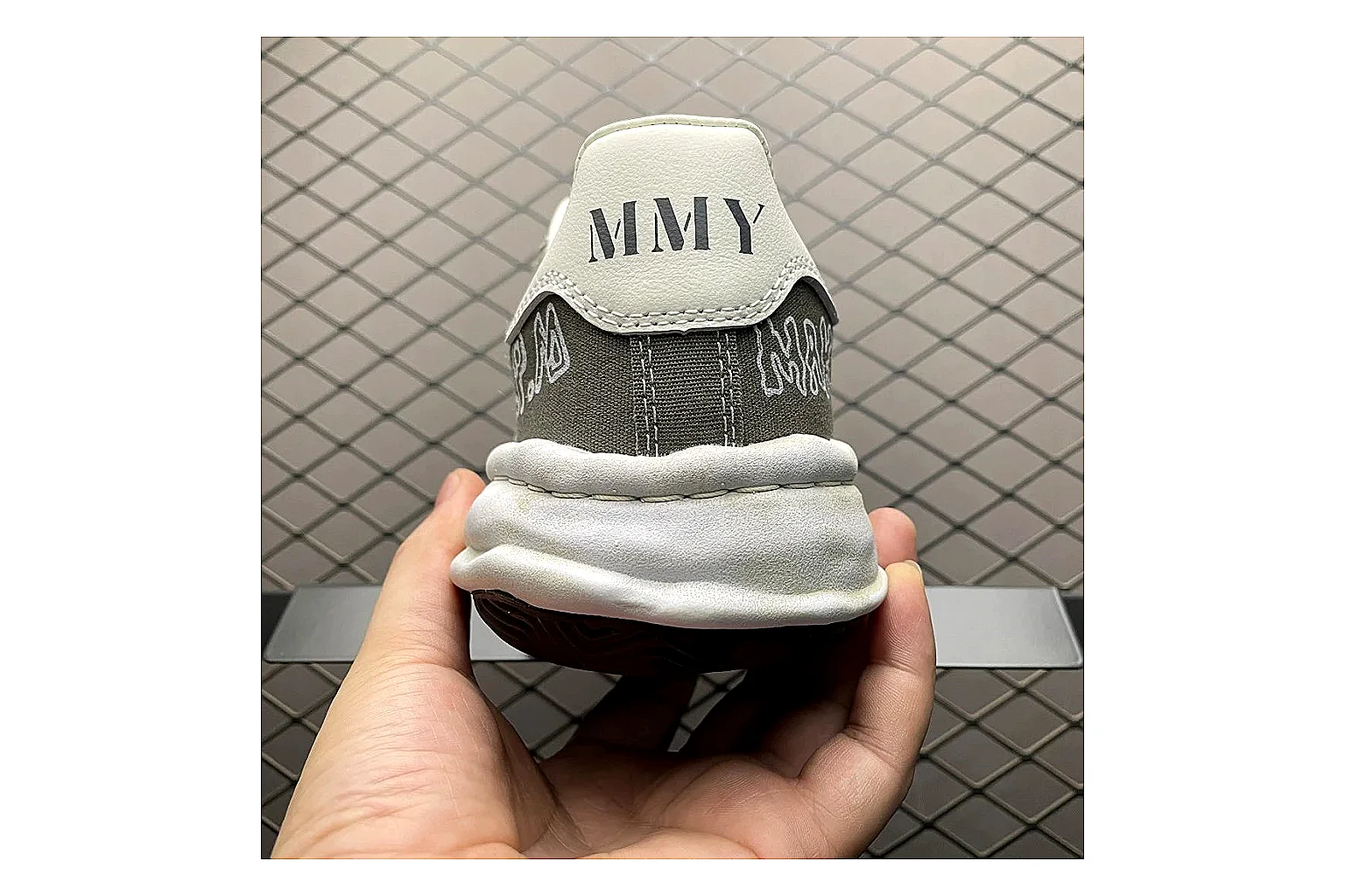 Maison Mihara Yasuhiro Blakey Grey Sheetbase record image with white grey blakey distressed low-top with canvas upper and low top shape thumbnail 2
