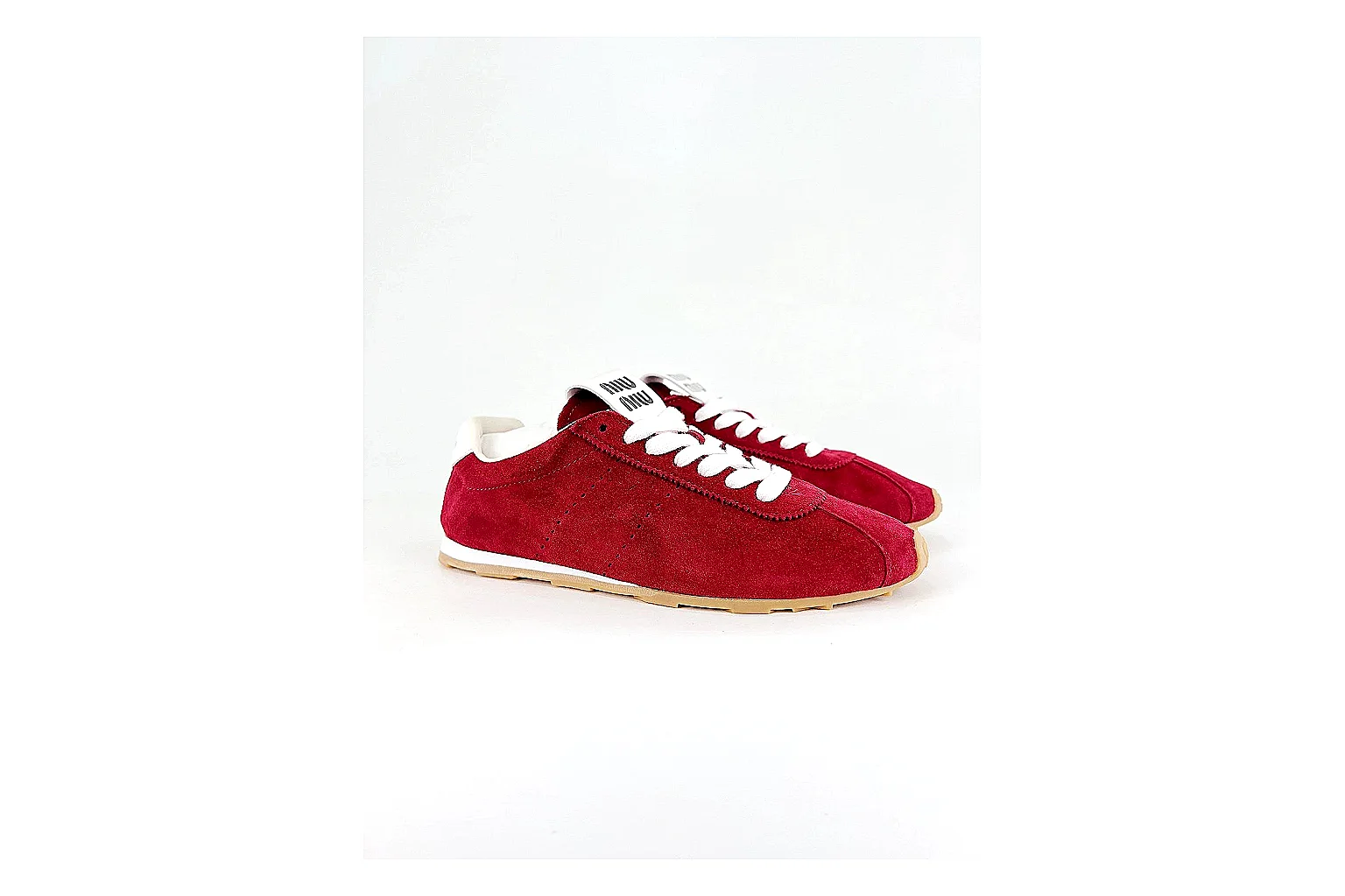 Miu Miu Red Suede Sneaker Sheetbase record image with red fashion low-top with mixed-material upper and low-profile shape thumbnail 2