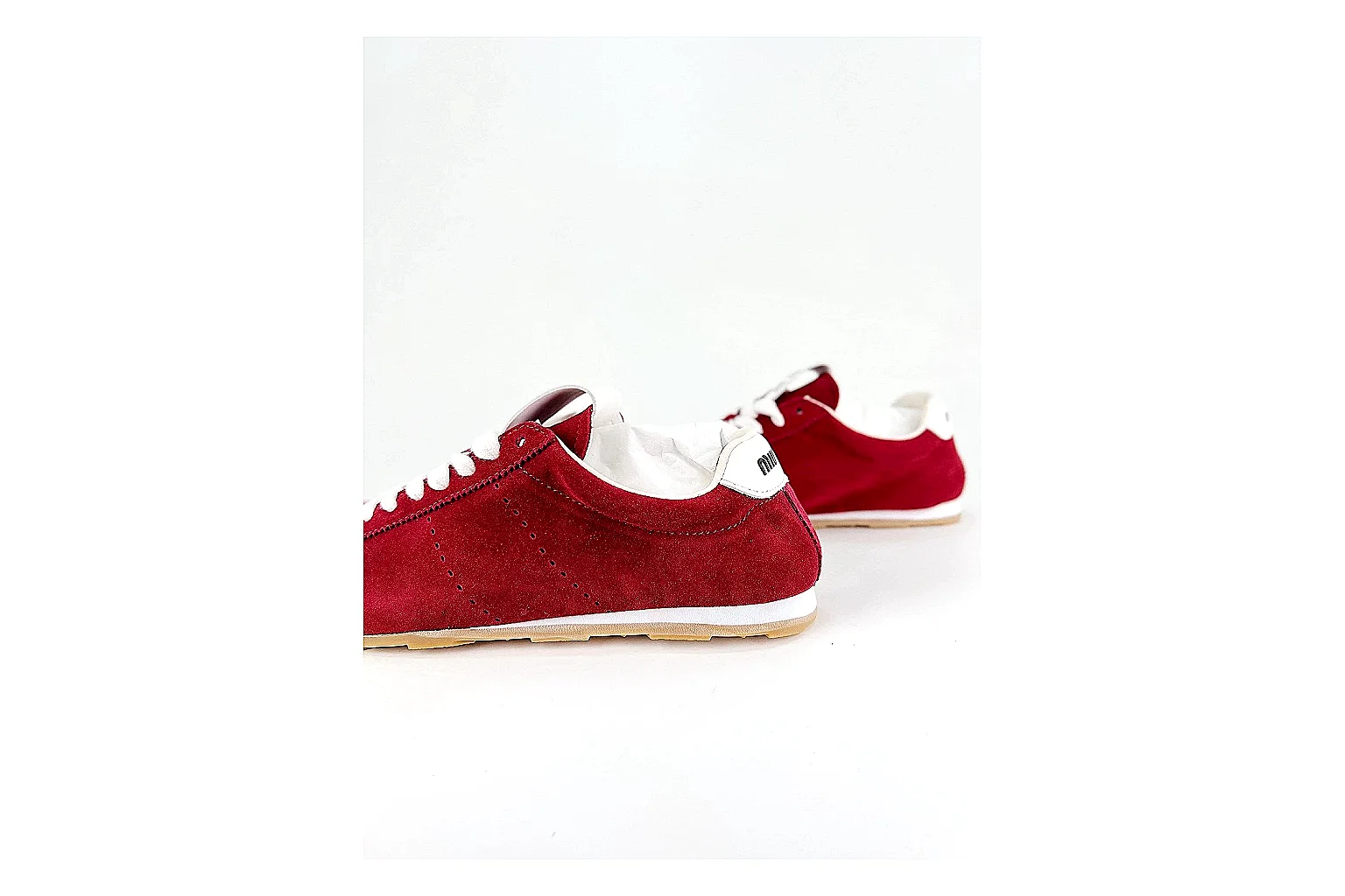 Miu Miu Red Suede Sneaker Sheetbase record image with red fashion low-top with mixed-material upper and low-profile shape thumbnail 5