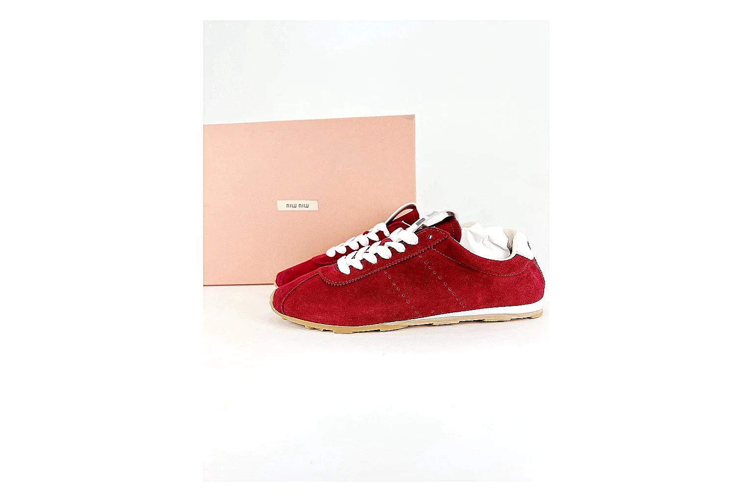 Miu Miu Red Suede Sneaker Sheetbase record image with red fashion low-top with mixed-material upper and low-profile shape thumbnail 6