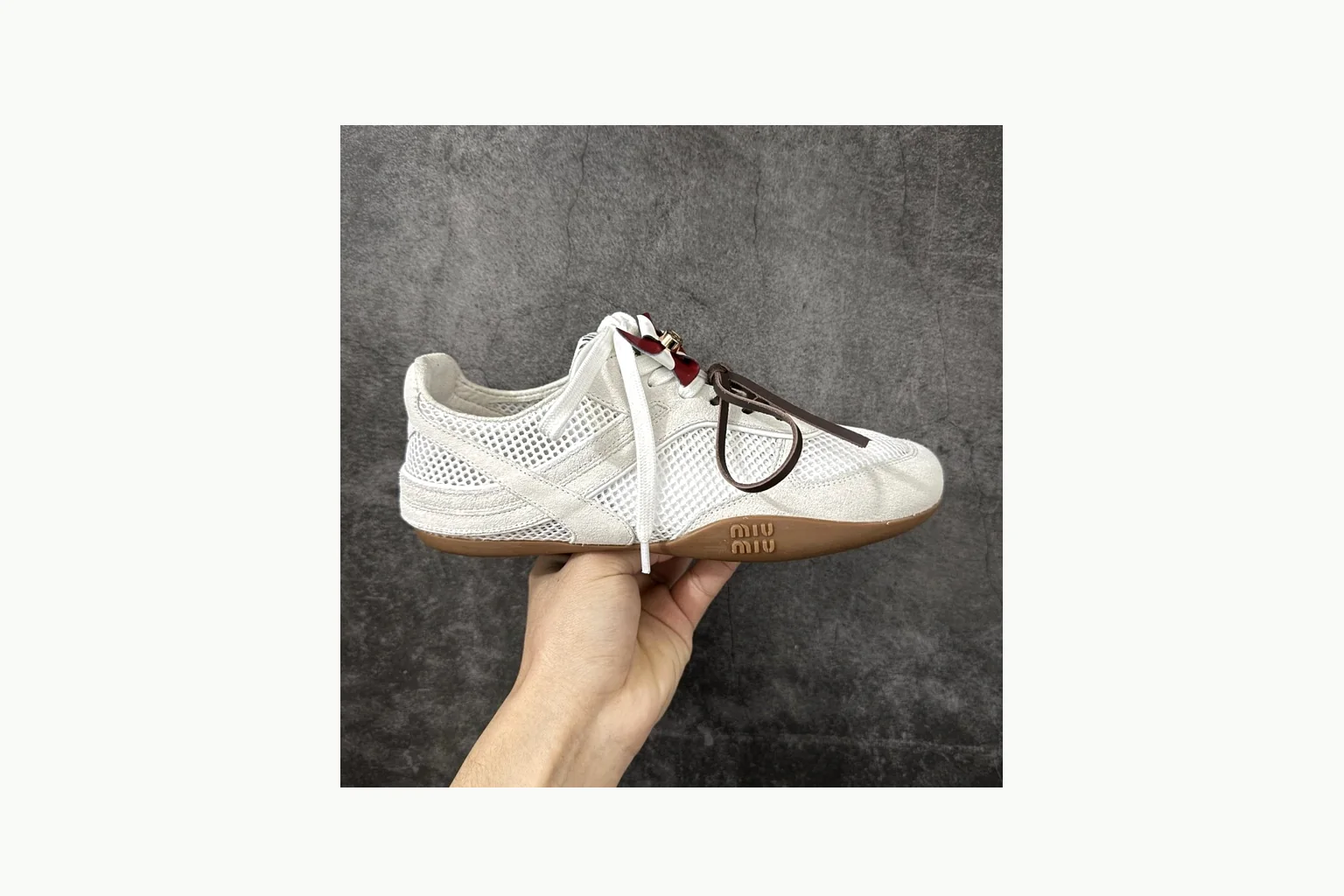 Miu Miu White Bow Sneaker Sheetbase record image with white bow-detail low-top with mixed-material upper and low-profile shape thumbnail 6