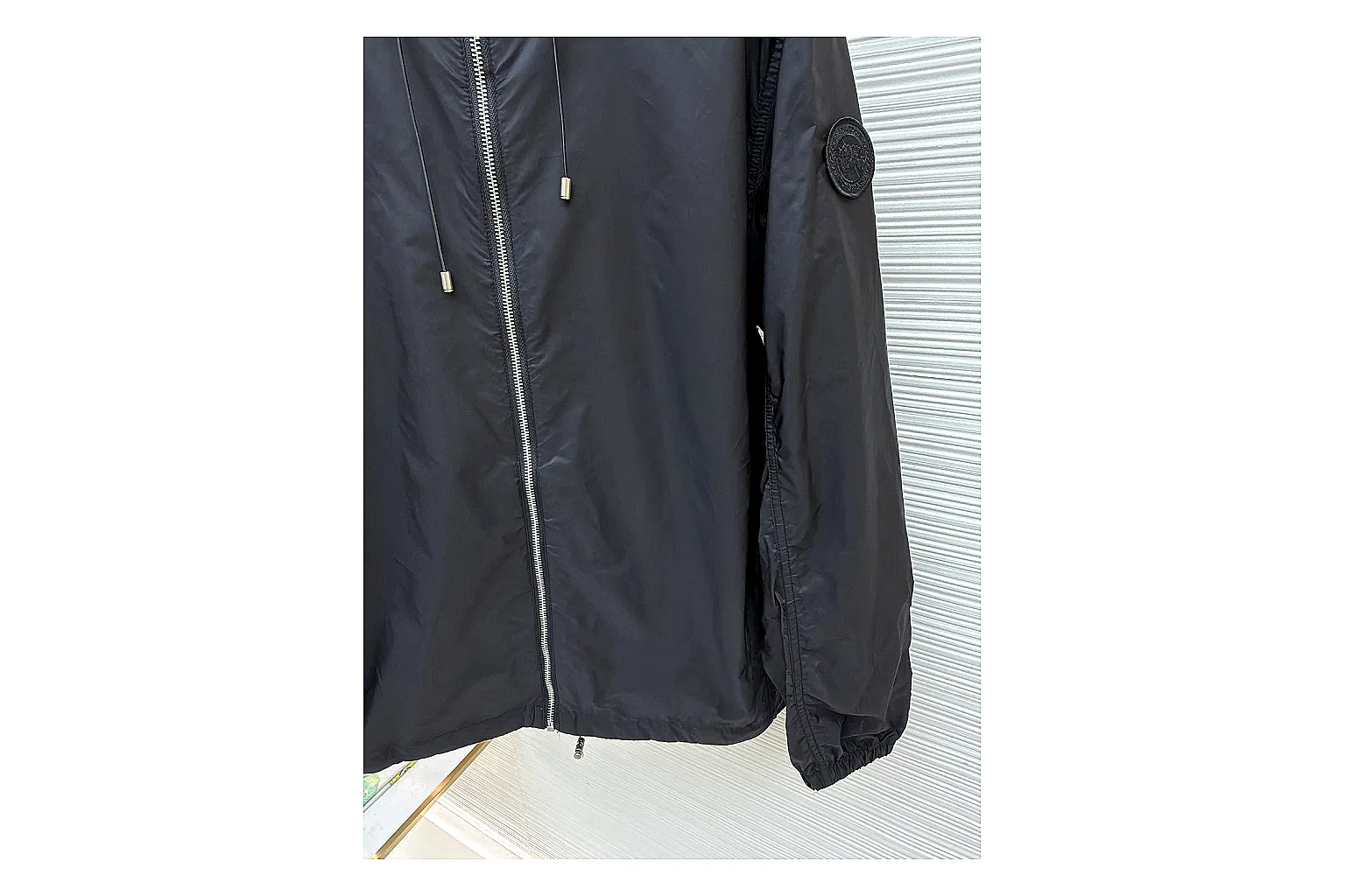 Moncler Nylon Hooded Jacket Black Jacket spreadsheet record image with black nylon hooded jacket with nylon texture, hood structure, zipper line, sleeve cuffs, and light shell shape thumbnail 2