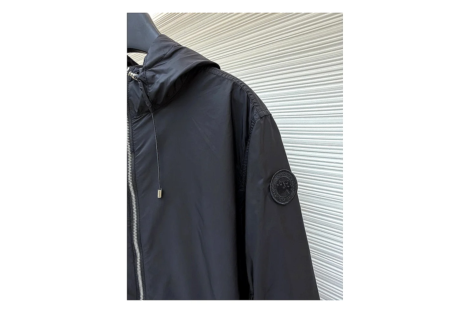 Moncler Nylon Hooded Jacket Black Jacket spreadsheet record image with black nylon hooded jacket with nylon texture, hood structure, zipper line, sleeve cuffs, and light shell shape thumbnail 5