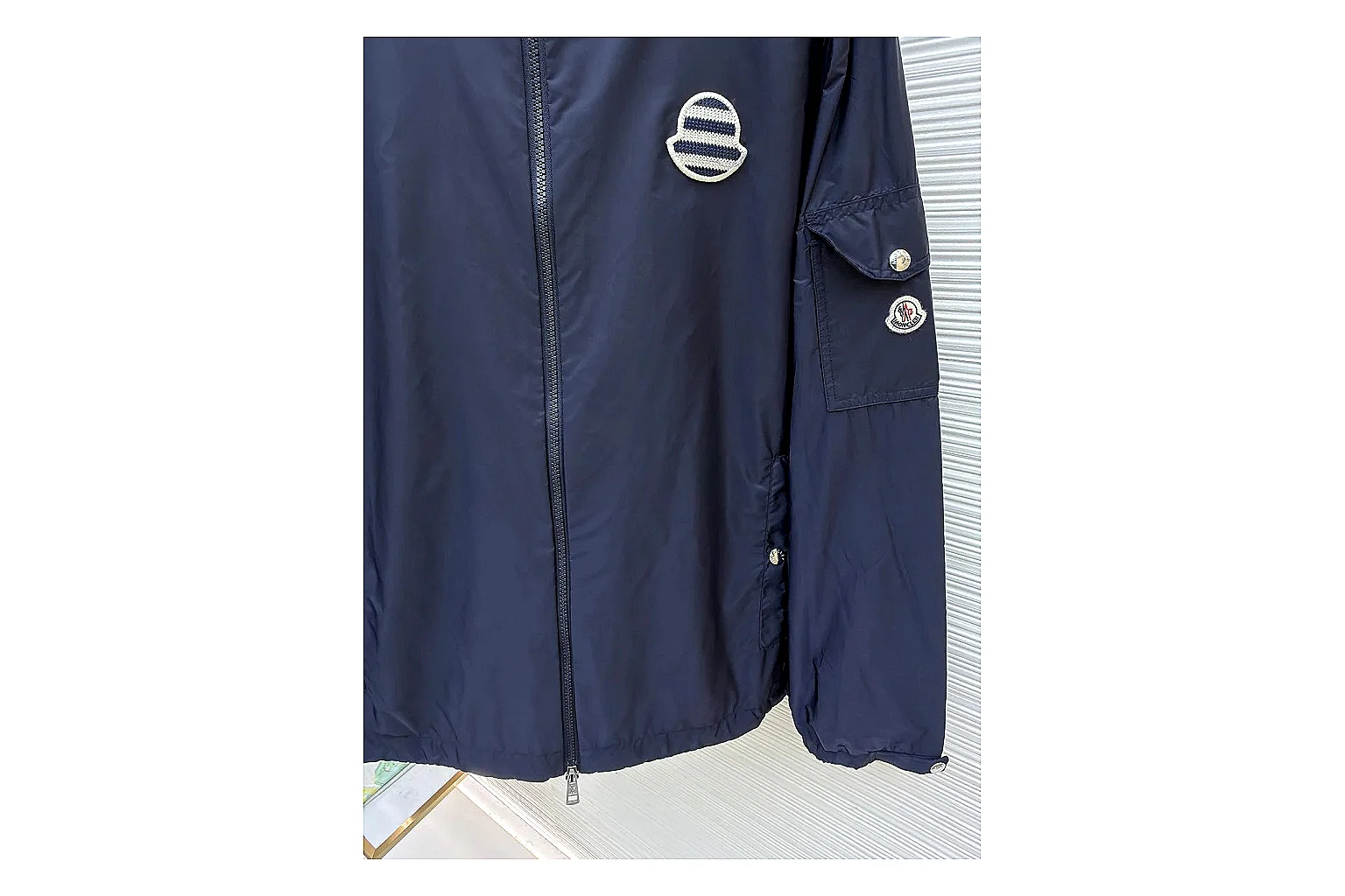 Moncler Nylon Hooded Jacket Navy Jacket spreadsheet record image with navy nylon hooded jacket with nylon texture, hood structure, zipper line, sleeve cuffs, and light shell shape thumbnail 2