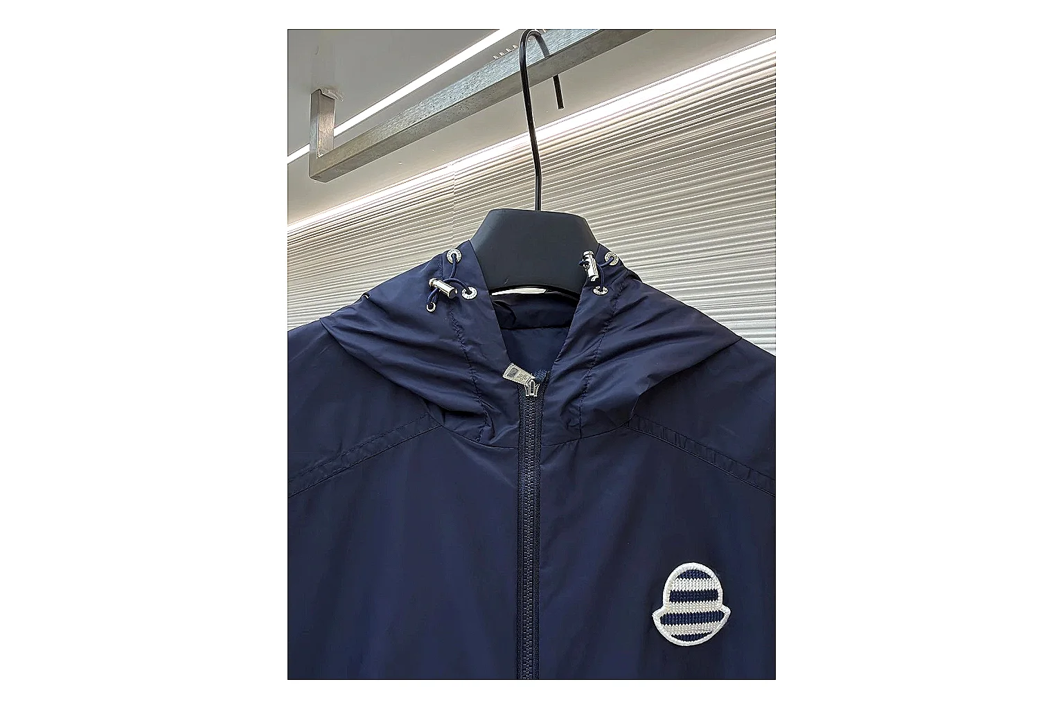 Moncler Nylon Hooded Jacket Navy Jacket spreadsheet record image with navy nylon hooded jacket with nylon texture, hood structure, zipper line, sleeve cuffs, and light shell shape thumbnail 6